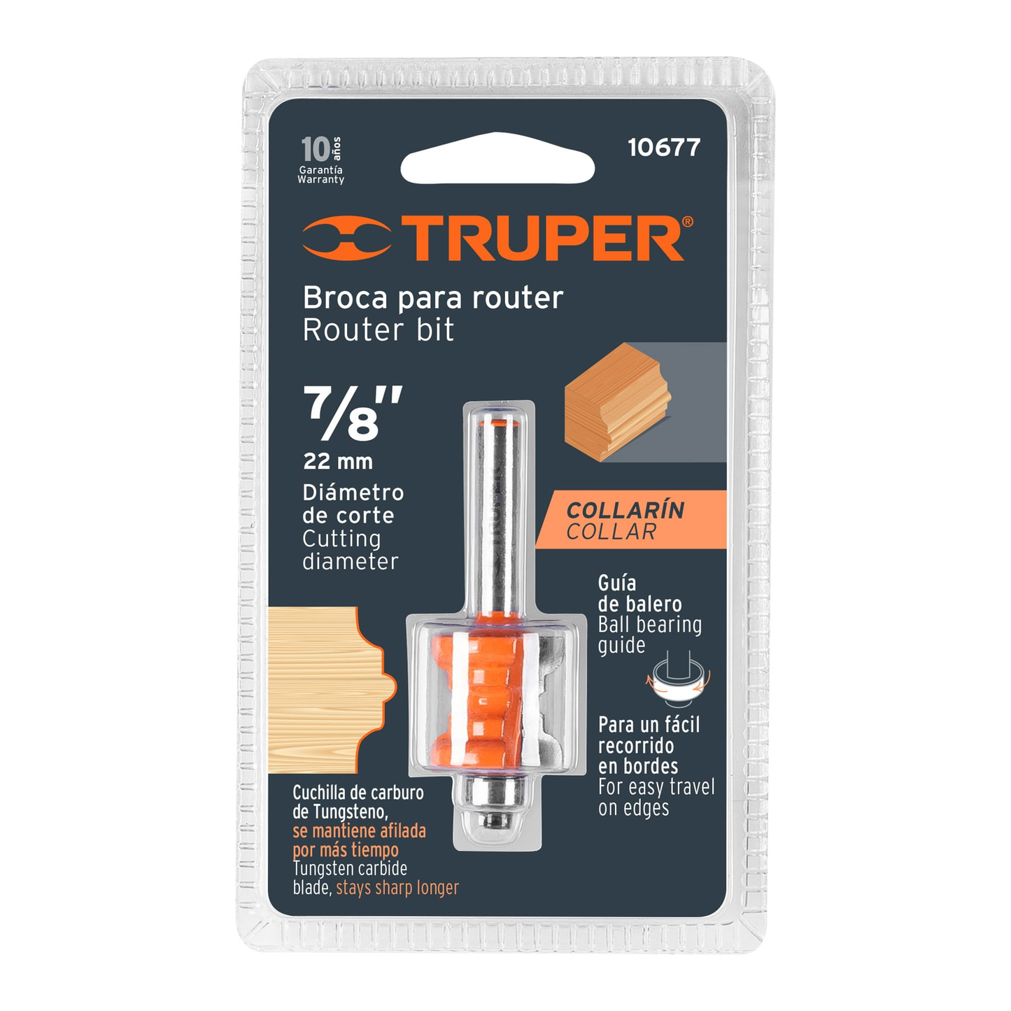 Broca para router, collarin, 7/8" con balero