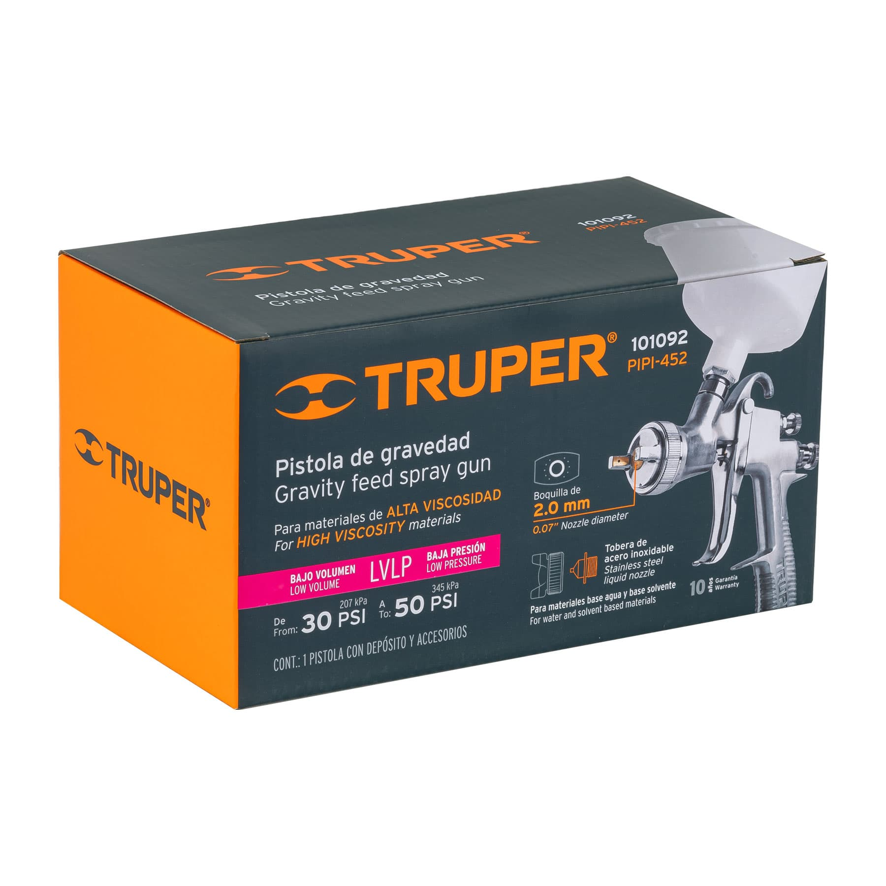 Pistola p/pintar, gravedad LVLP,vaso plástico,boquilla 2.0mm