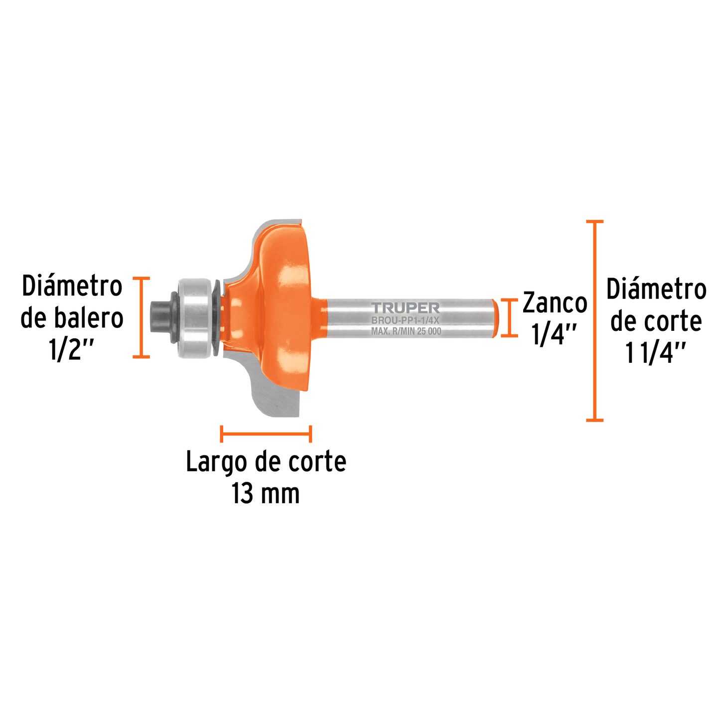 Broca para router, pecho paloma, 1-1/4' con balero