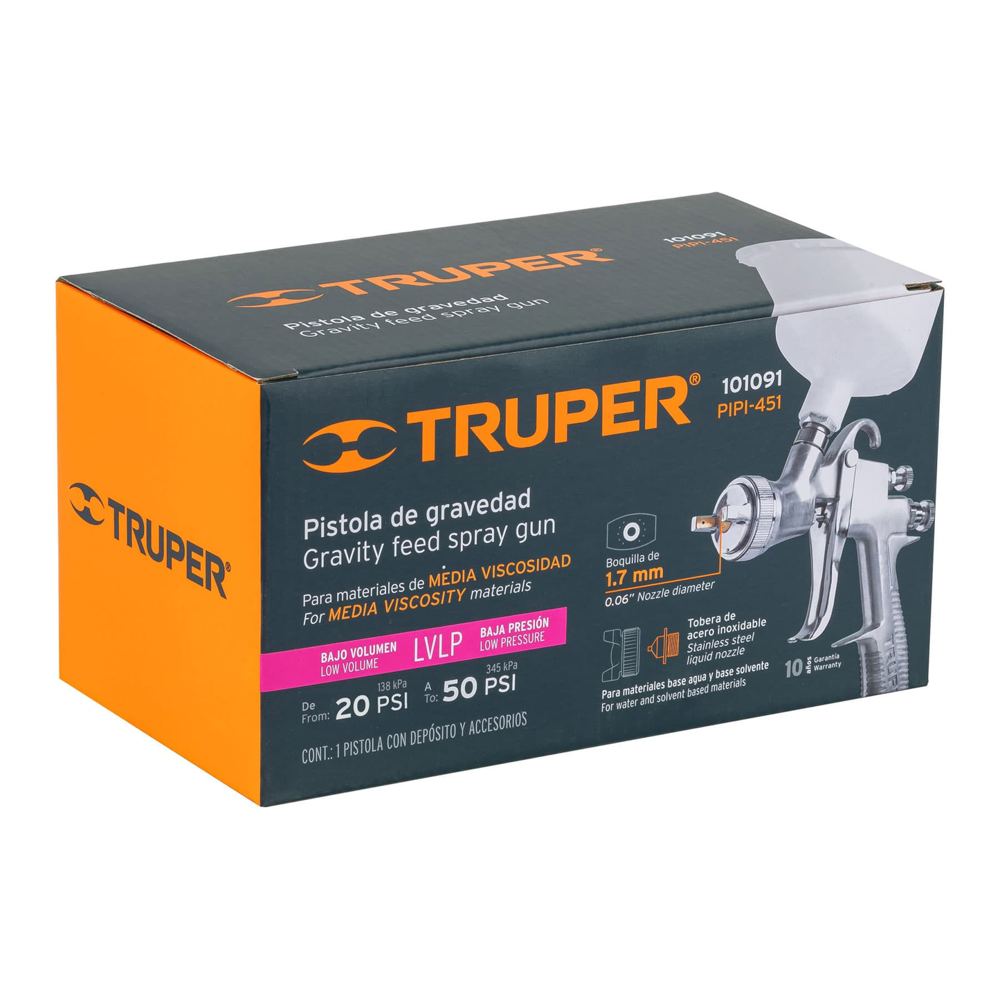 Pistola p/pintar, gravedad LVLP,vaso plástico,boquilla 1.7mm