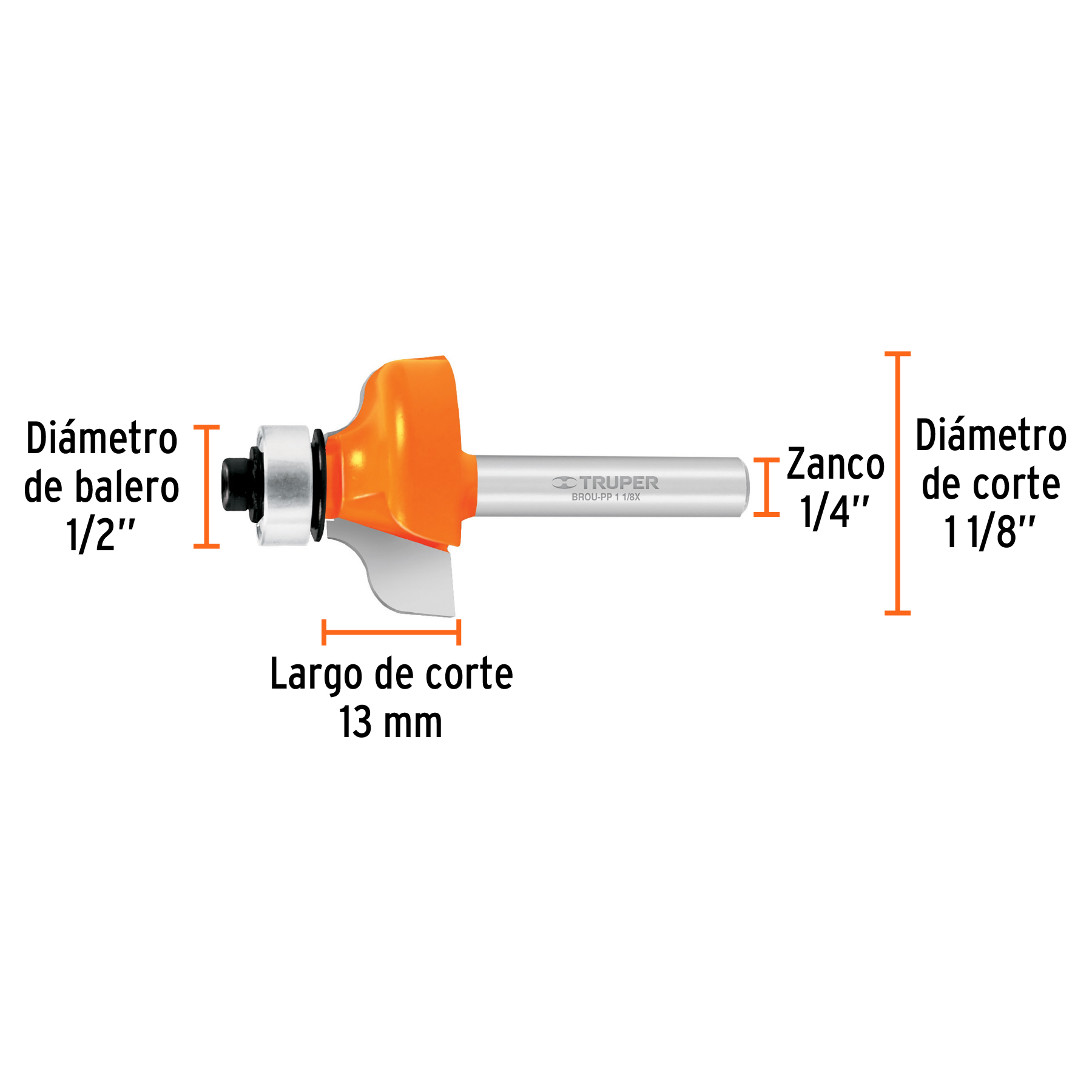 Broca para router, pecho paloma, 1-1/8" con balero