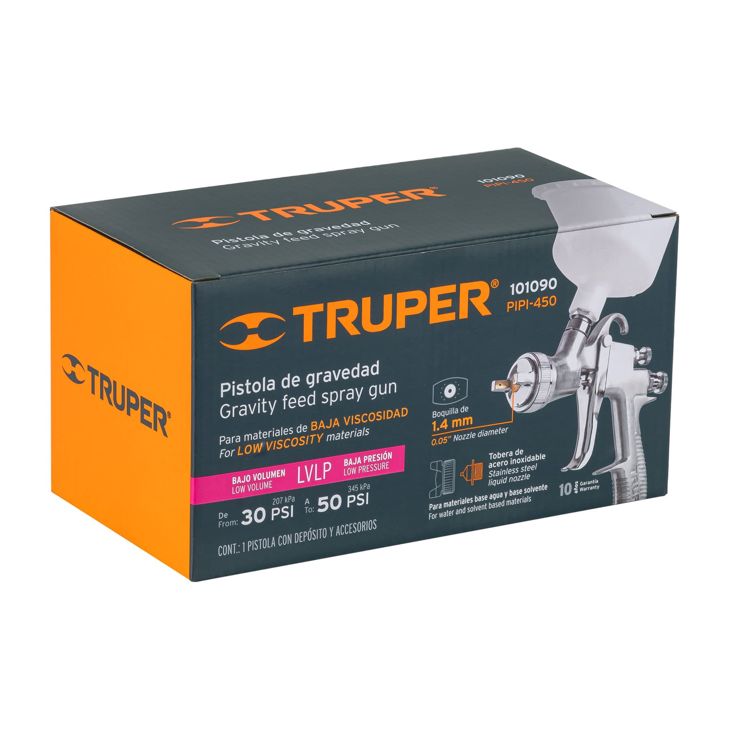 Pistola p/pintar, gravedad LVLP,vaso plástico,boquilla 1.4mm