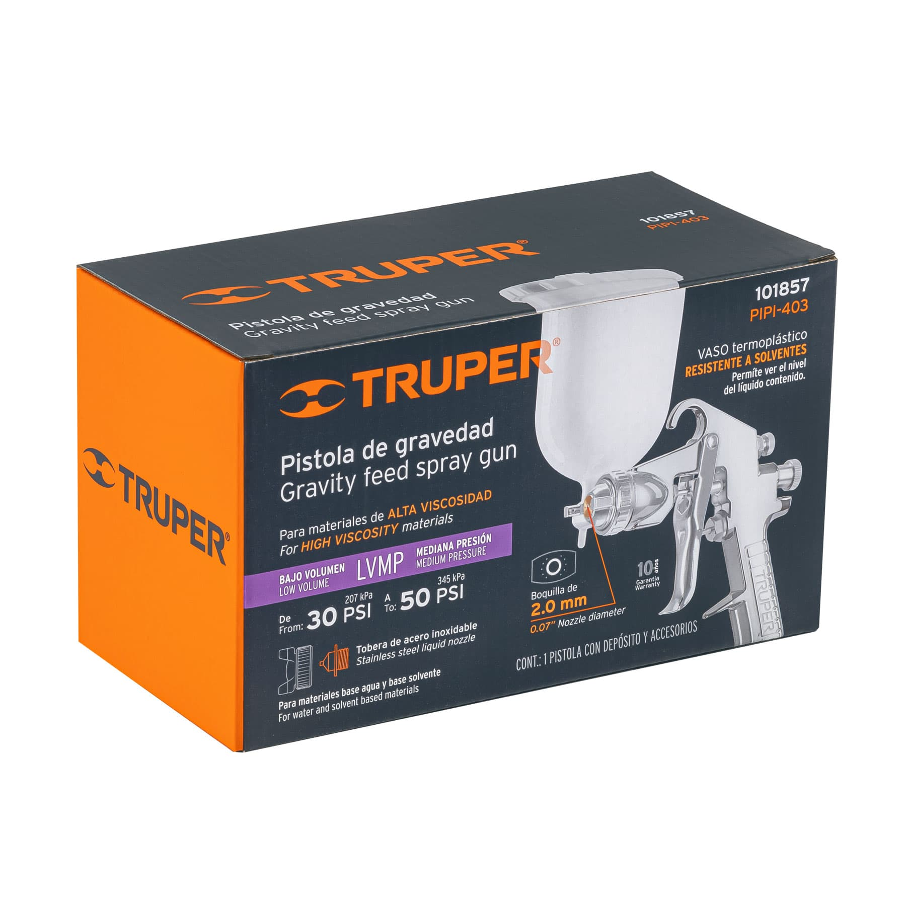 Pistola p/pintar gravedad LVMP, vaso plástico, boq 2.0 mm