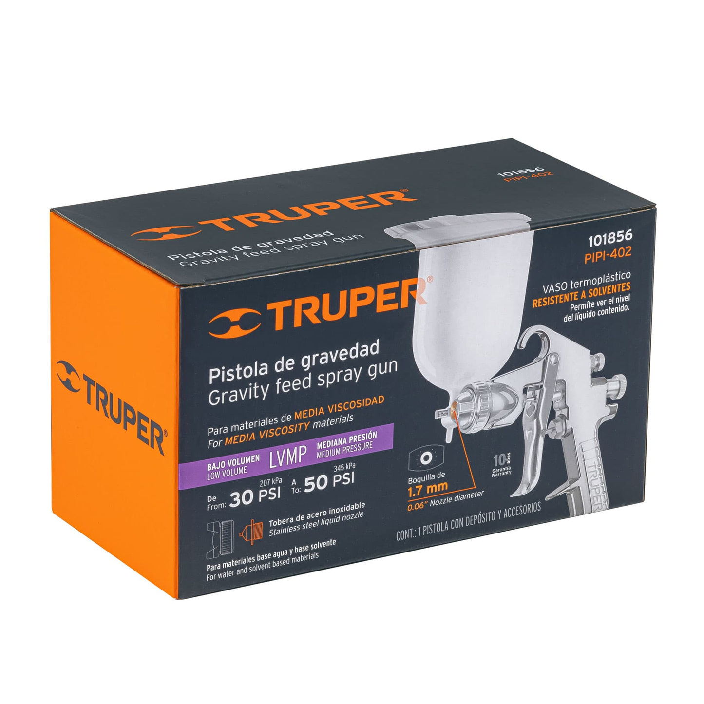 Pistola p/pintar gravedad LVMP, vaso plástico, boq 1.7 mm
