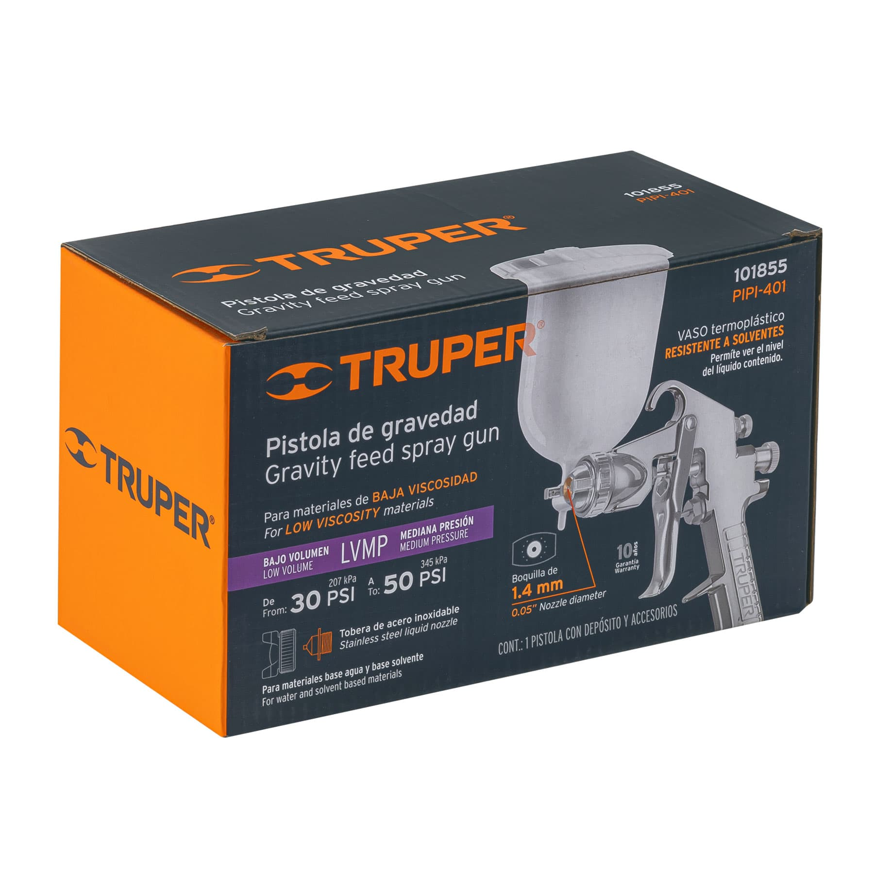 Pistola p/pintar gravedad LVMP, vaso plástico, boq 1.4 mm