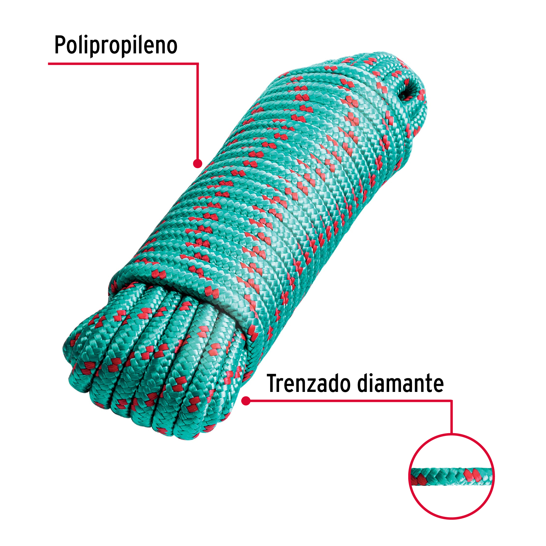 Piola de Polipropileno trenzada, multicolor, 8mm x 15m
