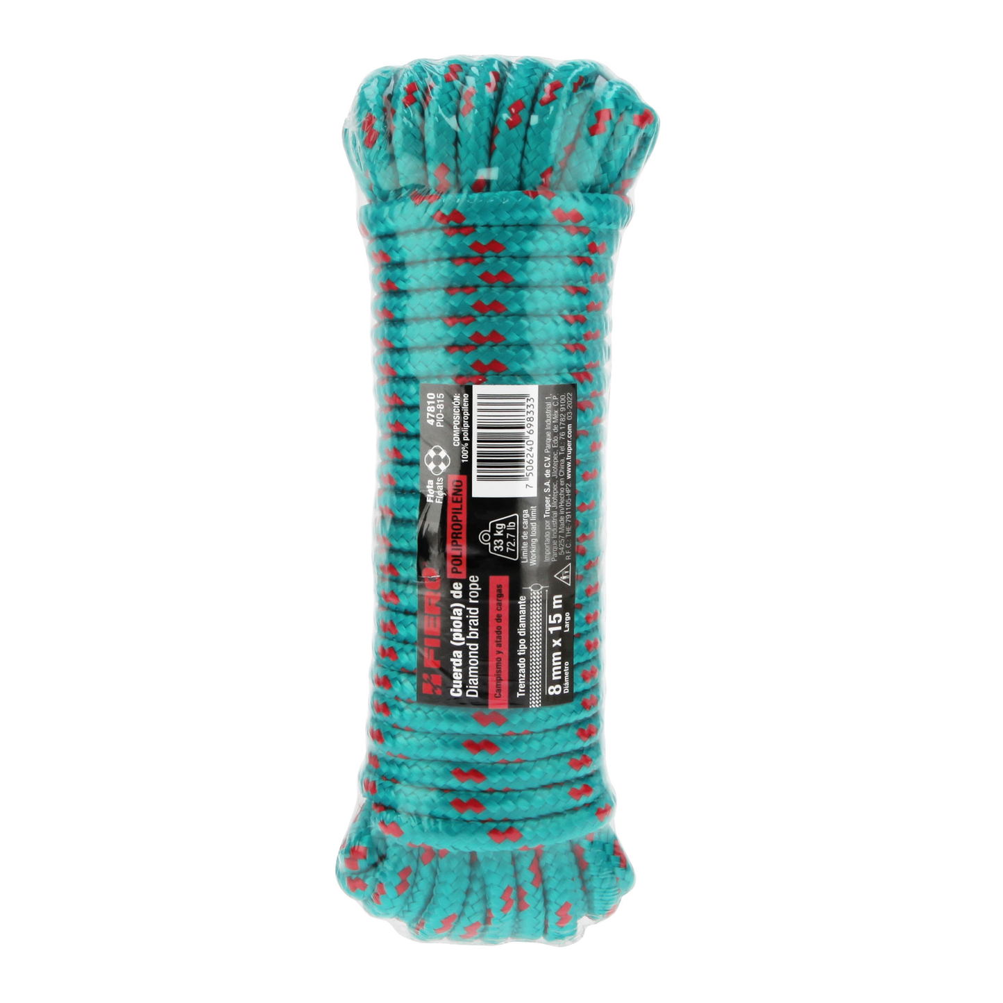 Piola de Polipropileno trenzada, multicolor, 8mm x 15m