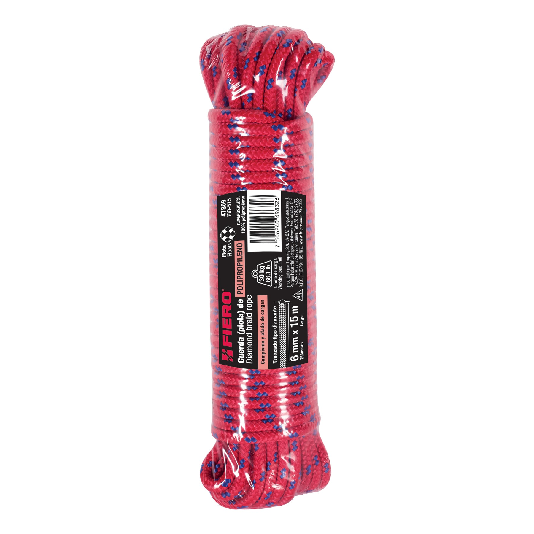 Piola de Polipropileno trenzada, multicolor, 6mm x 15m