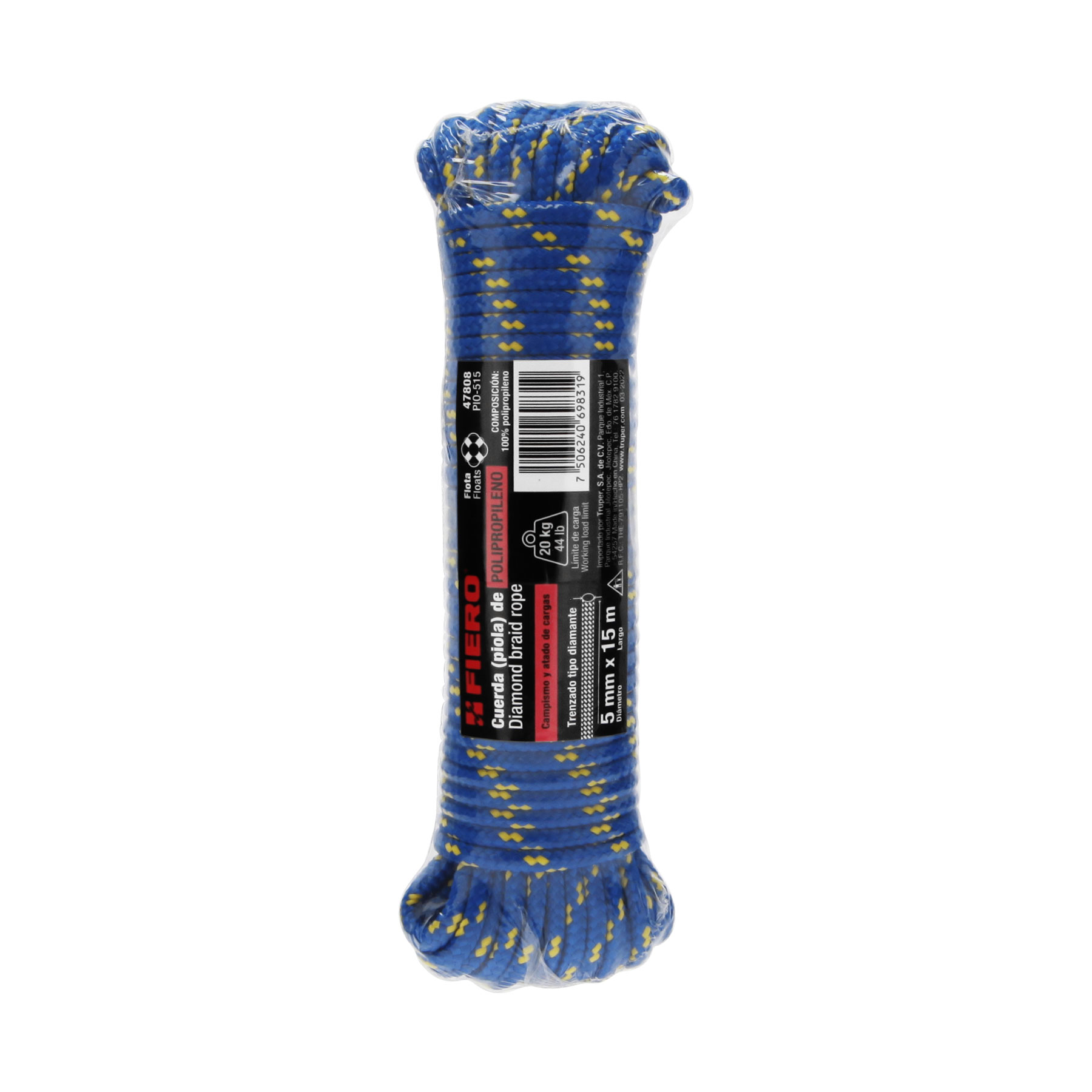 Piola de Polipropileno trenzada, multicolor, 5mm x 15m