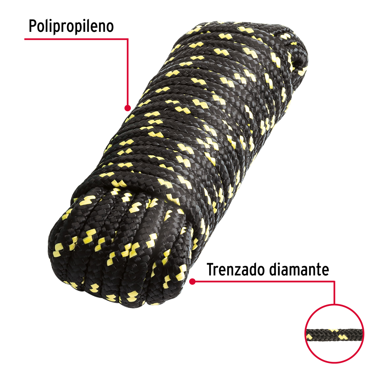 Piola de Polipropileno trenzada, multicolor, 10mm x 15m