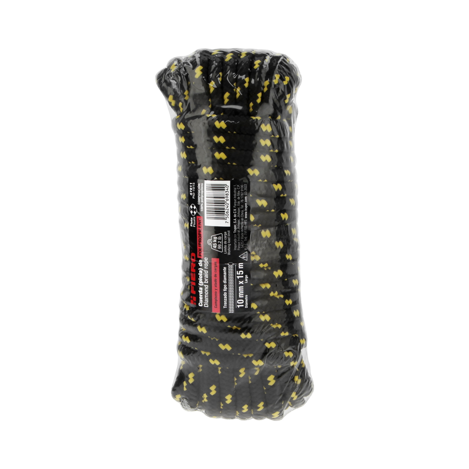 Piola de Polipropileno trenzada, multicolor, 10mm x 15m