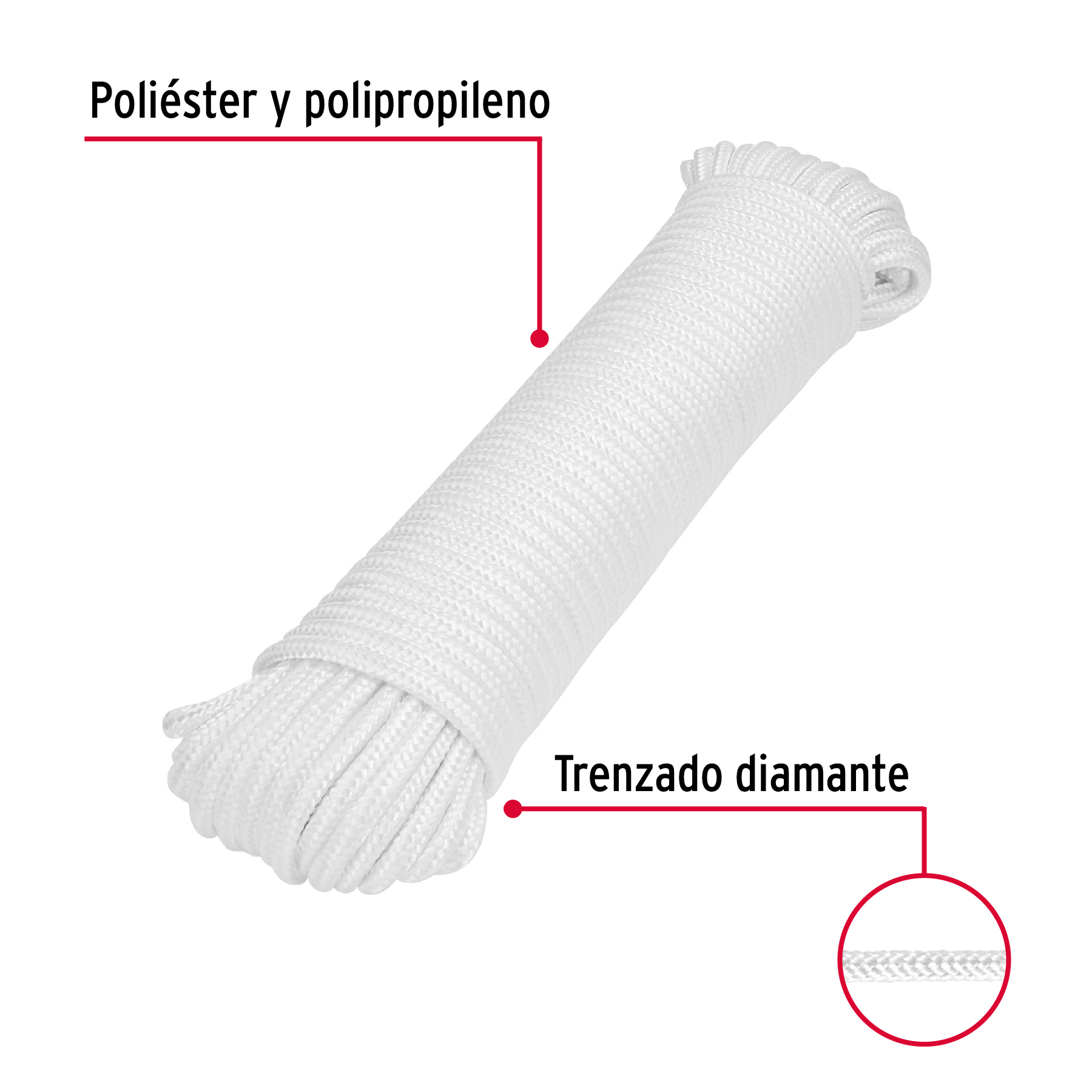 Piola de poliéster diamante de 6 mm x 30 m blanca, Fiero