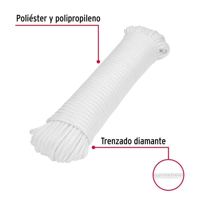 Piola de poliéster diamante de 6 mm x 30 m blanca, Fiero
