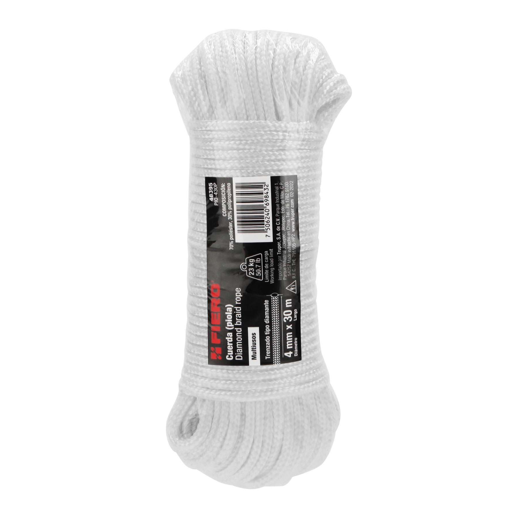 Piola de poliéster diamante de 4 mm x 30 m blanca, Fiero