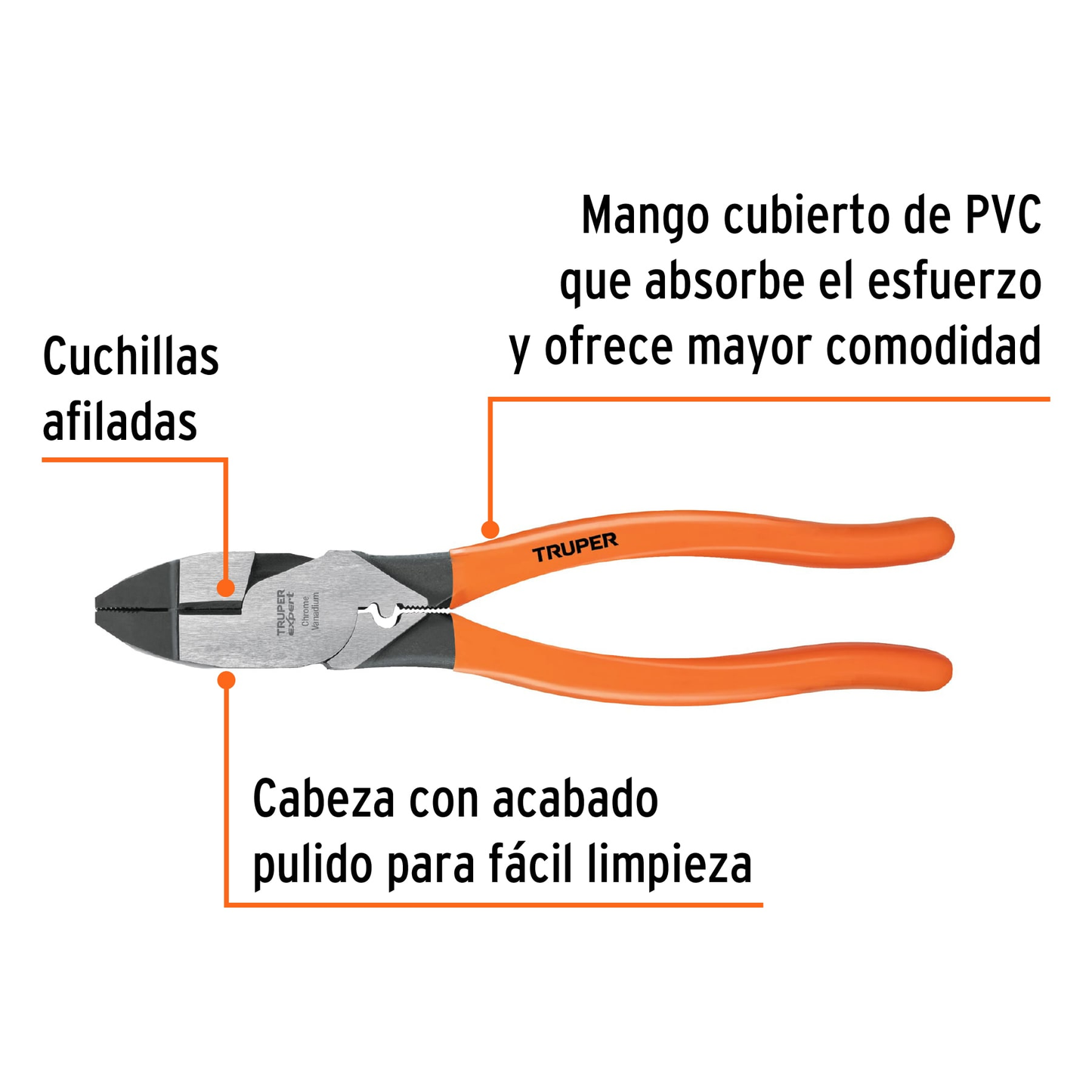Pinza para electricista 9' c/ponchador de terminales, Expert
