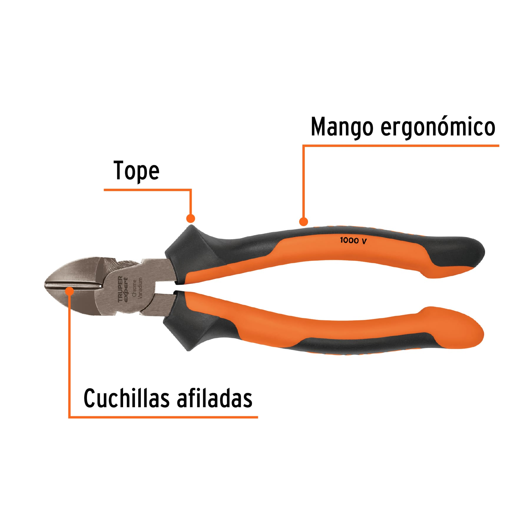 Pinza corte diagonal 8' mango Comfort Grip, Truper Expert