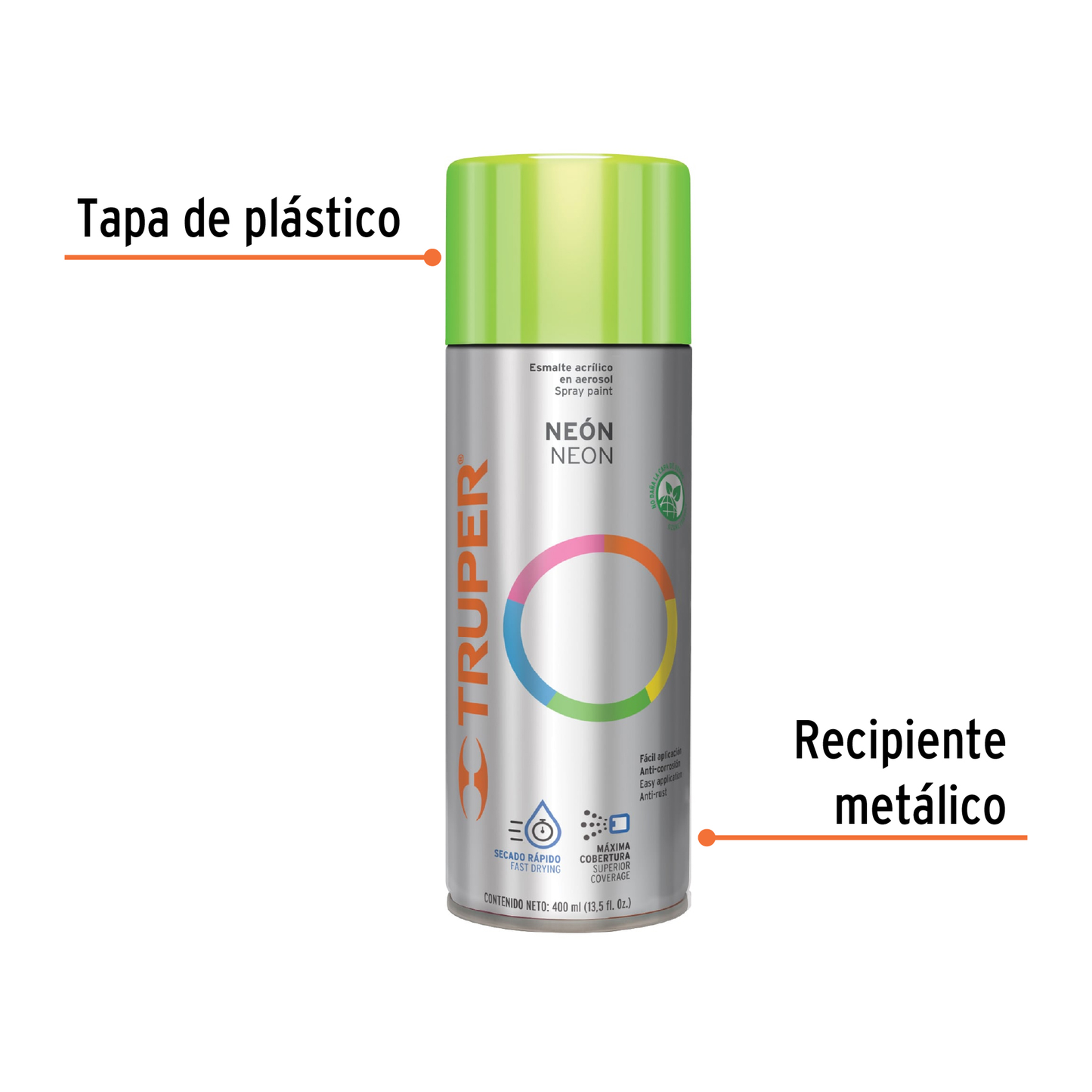 Pintura en aerosol, verde neón, 400 ml,Truper