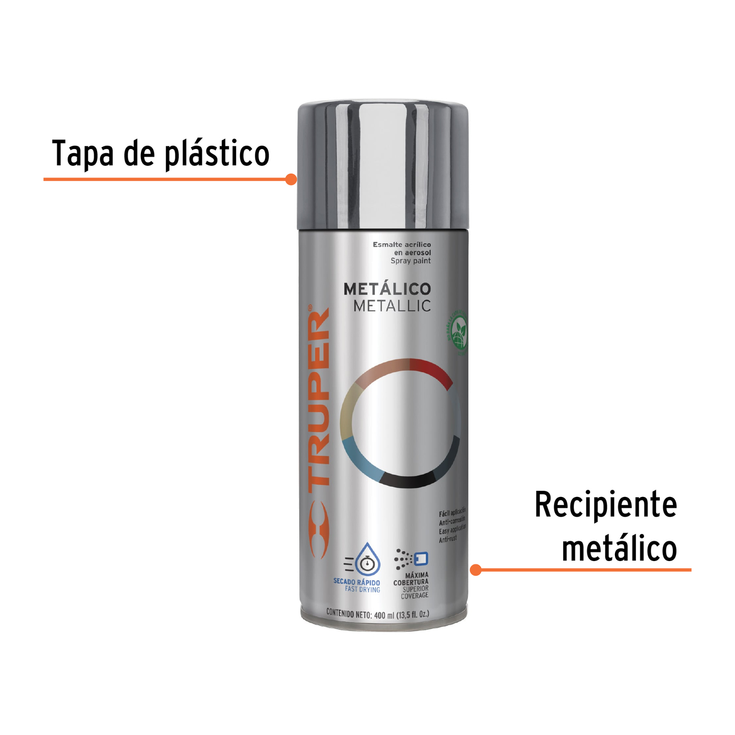 Pintura en aerosol, plata metálico, 400 ml, Truper