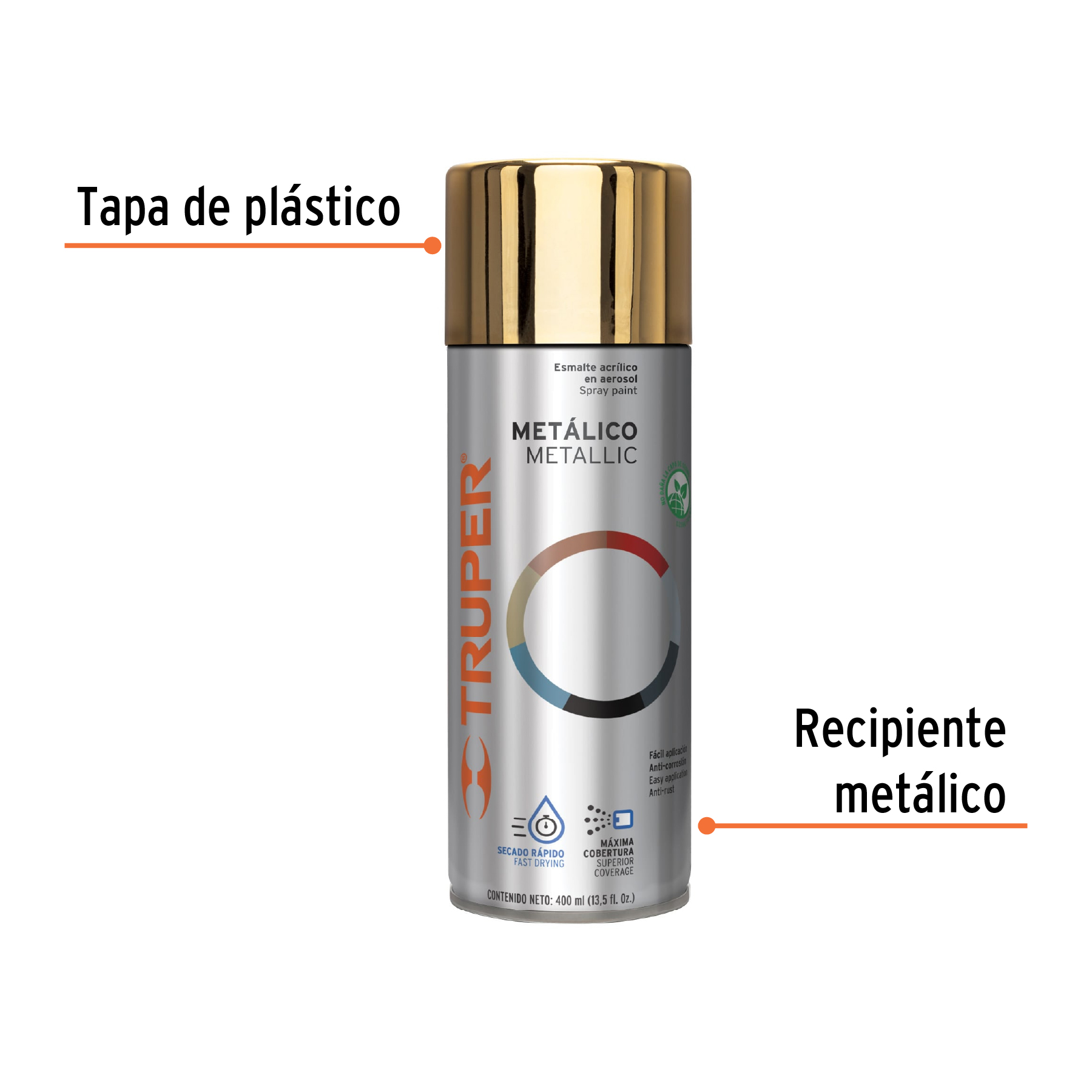 Pintura en aerosol, oro metálico, 400 ml,Truper