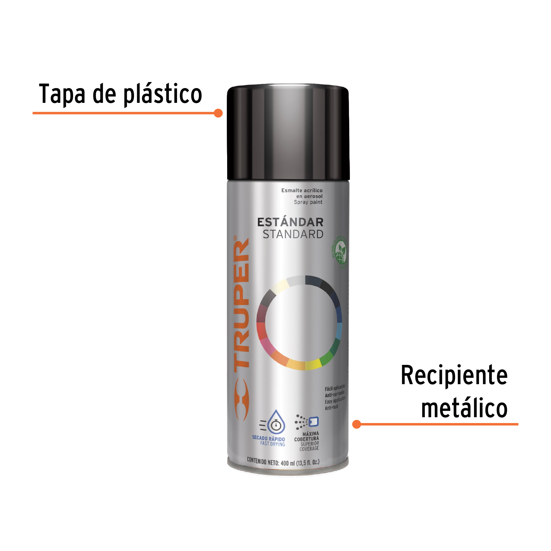 Pintura en aerosol, negro satín, 400 ml, Truper