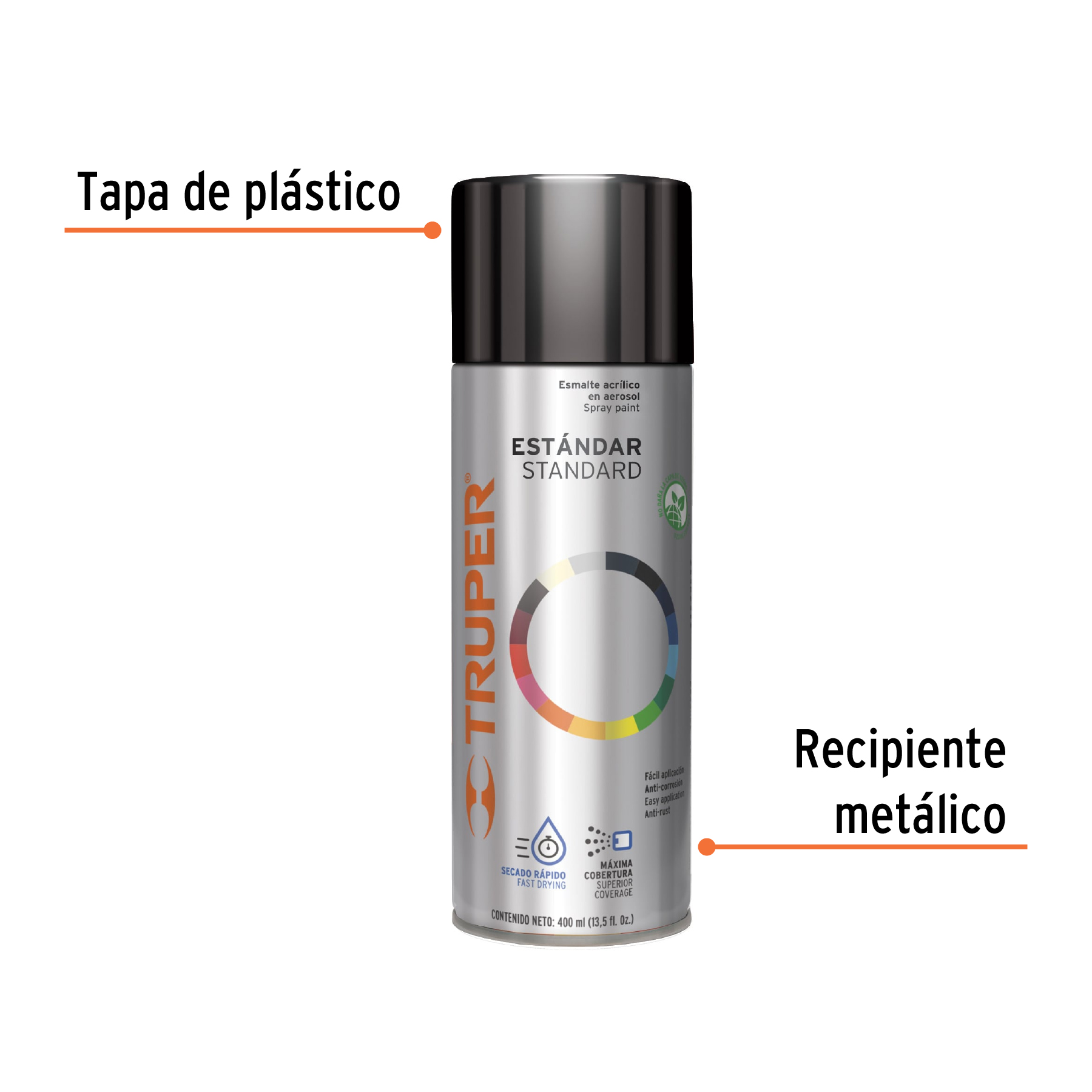 Pintura en aerosol, negro mate, 400 ml, Truper