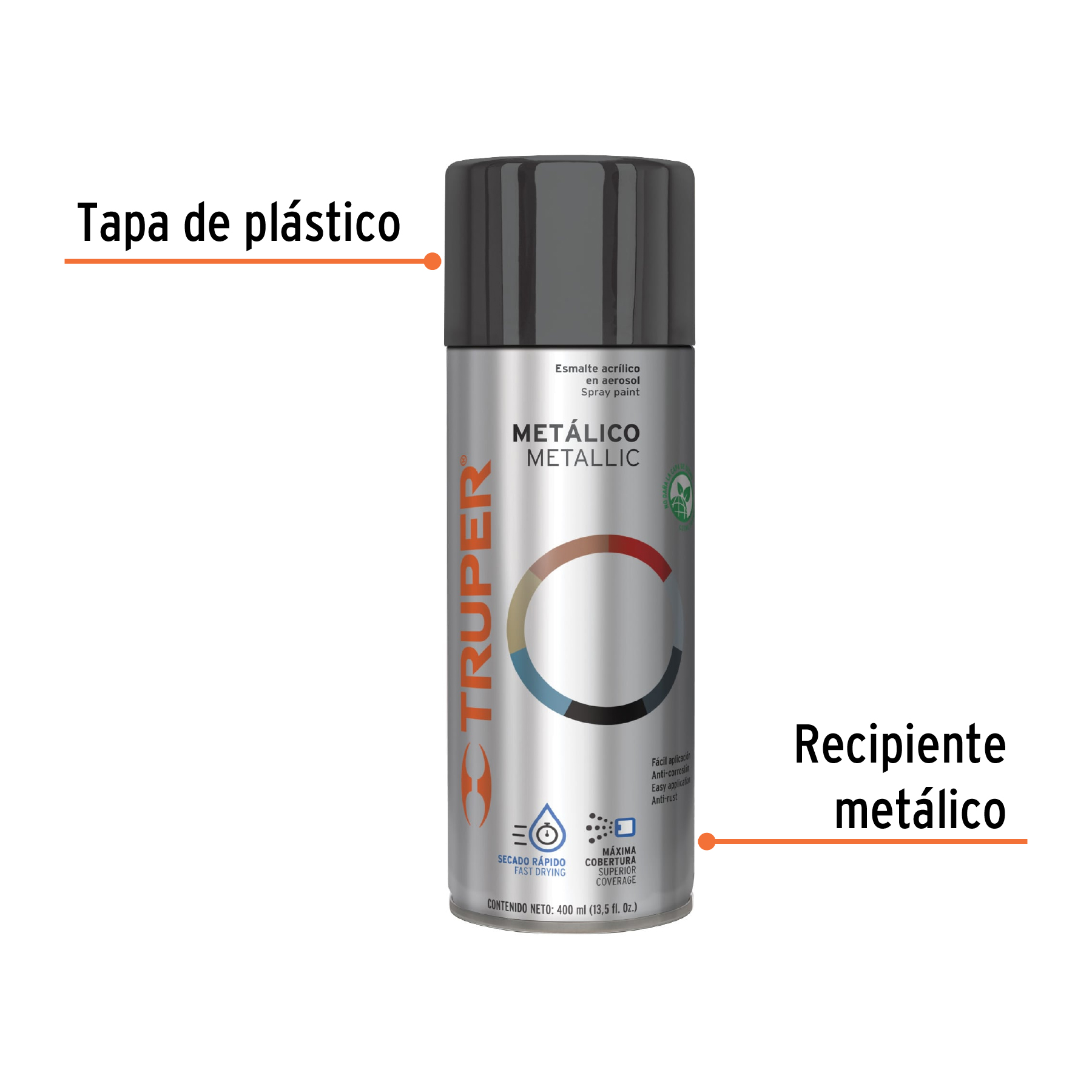 Pintura en aerosol, negro  metálico, 400 ml, Truper