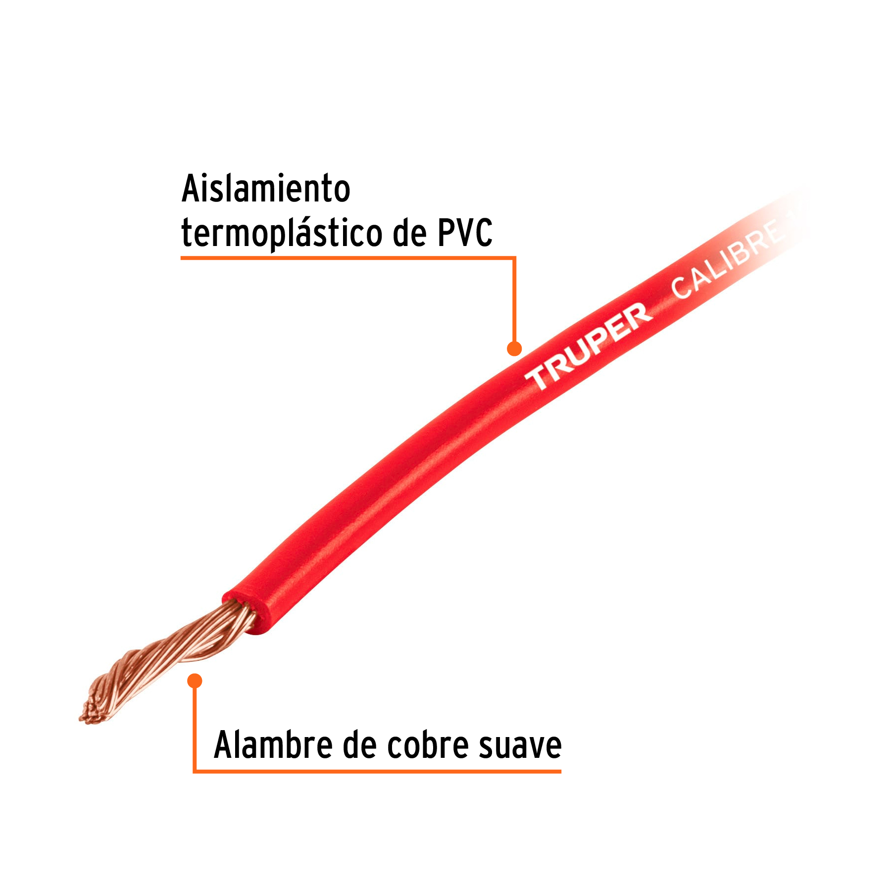 Cable primario, calibre 10, rollo 2.5 m, rojo