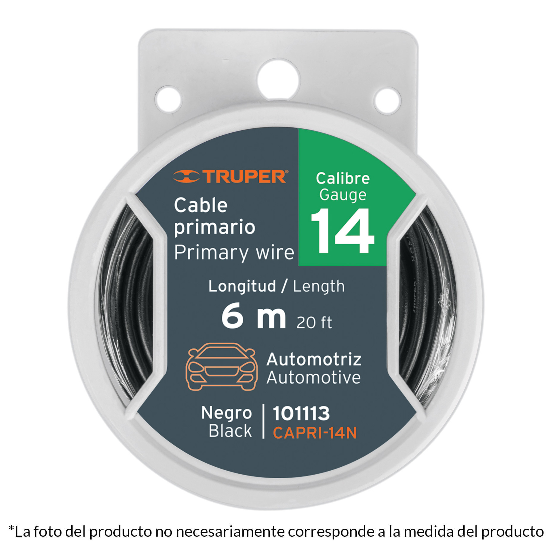Cable primario, calibre 12, rollo 3.5 m, negro