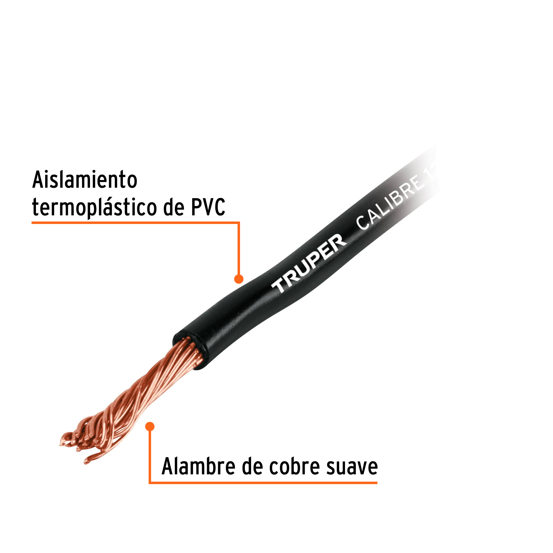 Cable primario, calibre 12, rollo 3.5 m, negro