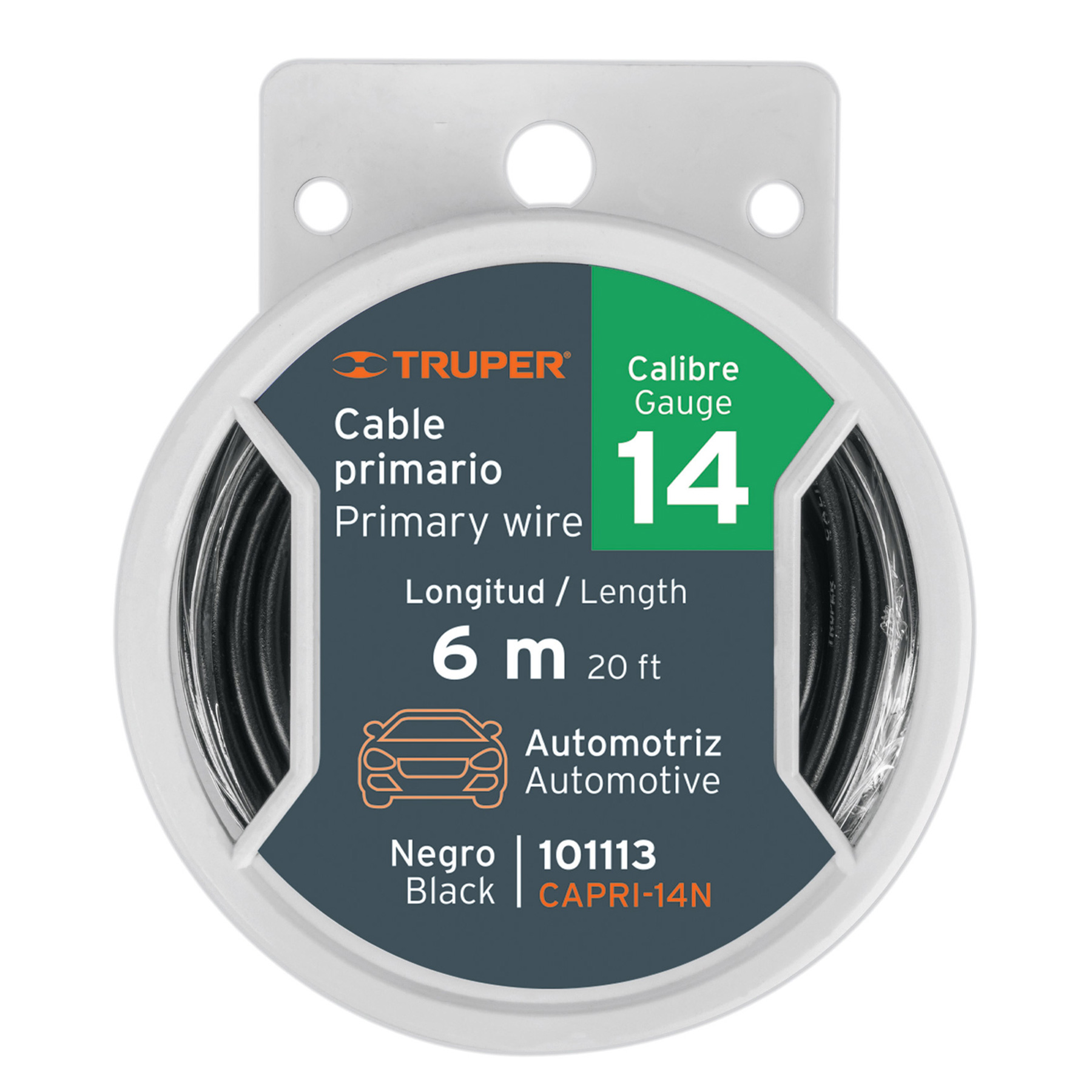 Cable primario, calibre 14, rollo 6 m, negro