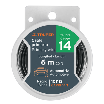 Cable primario, calibre 14, rollo 6 m, negro