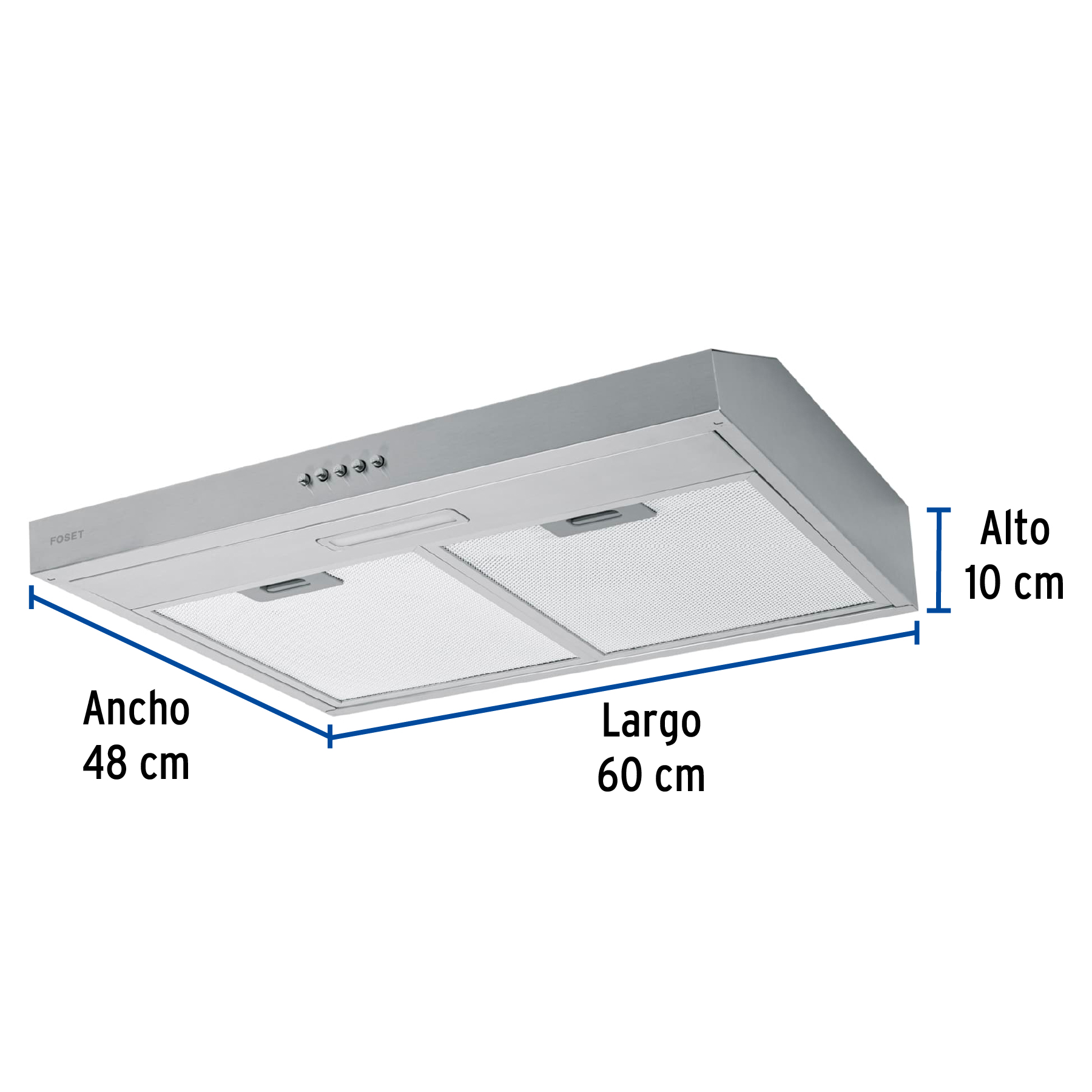 Campana extractora 60 cm, de pared, acero inoxidable, Foset