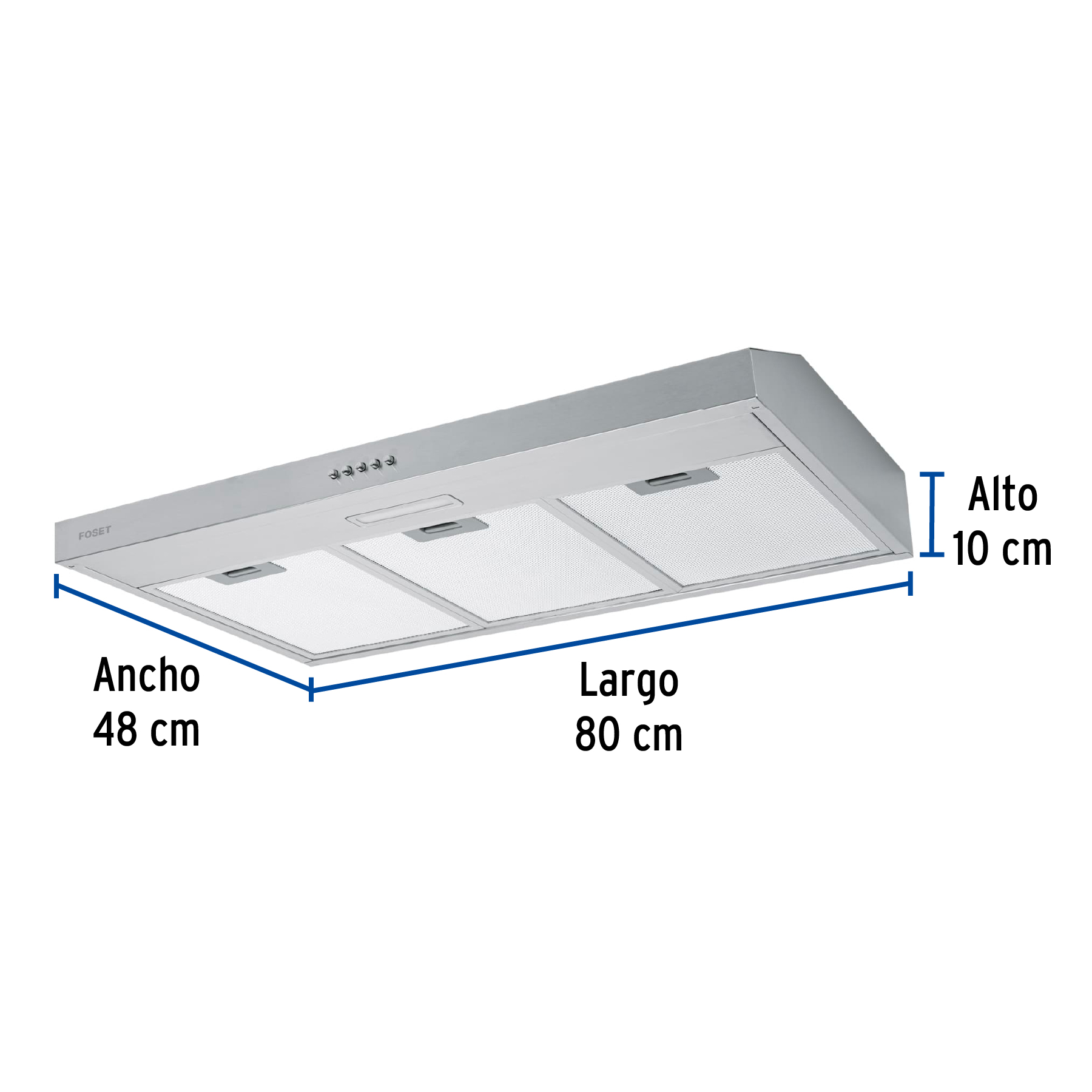 Campana extractora 80 cm, de pared, acero inoxidable, Foset