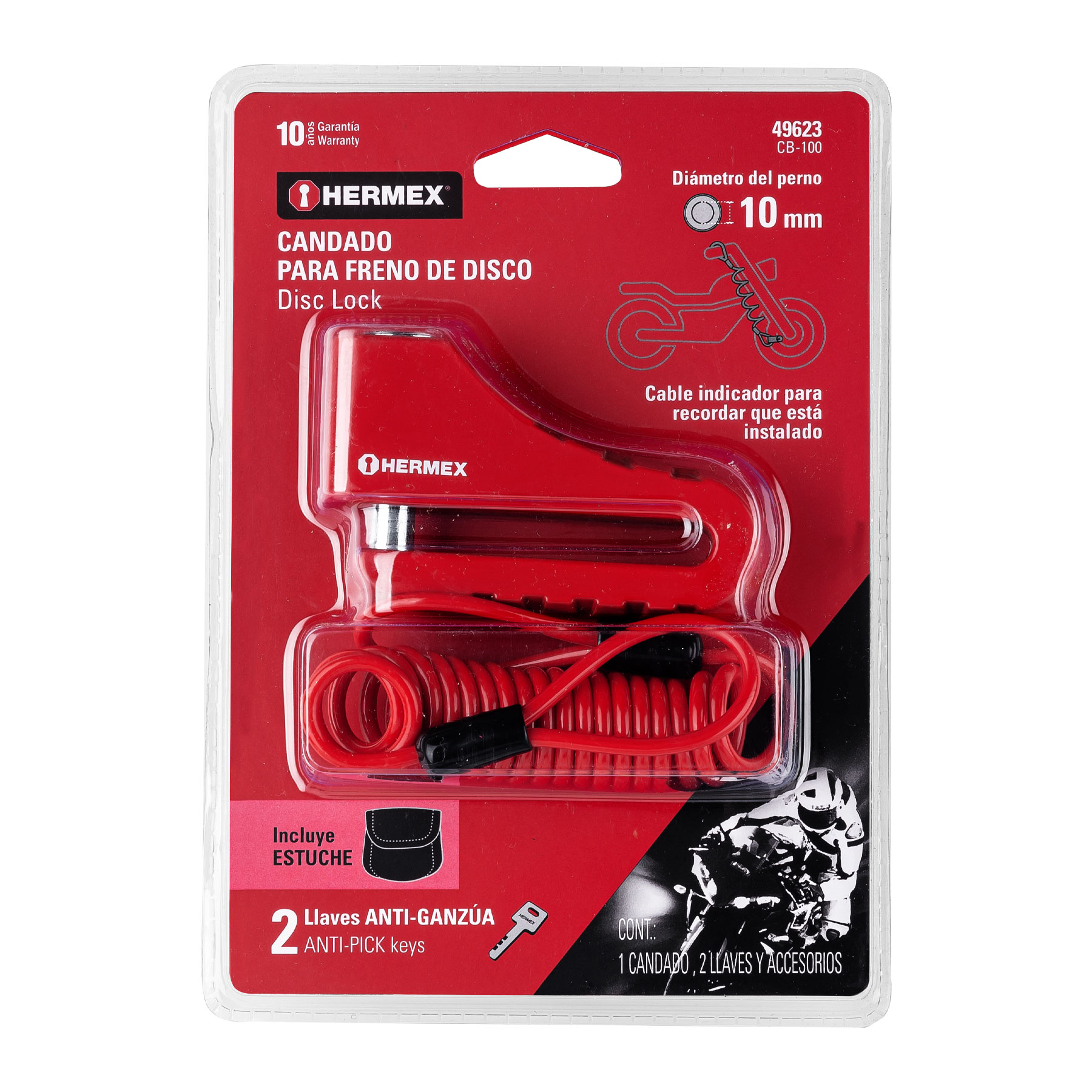 Candado para disco de motocicleta, perno de 10 mm