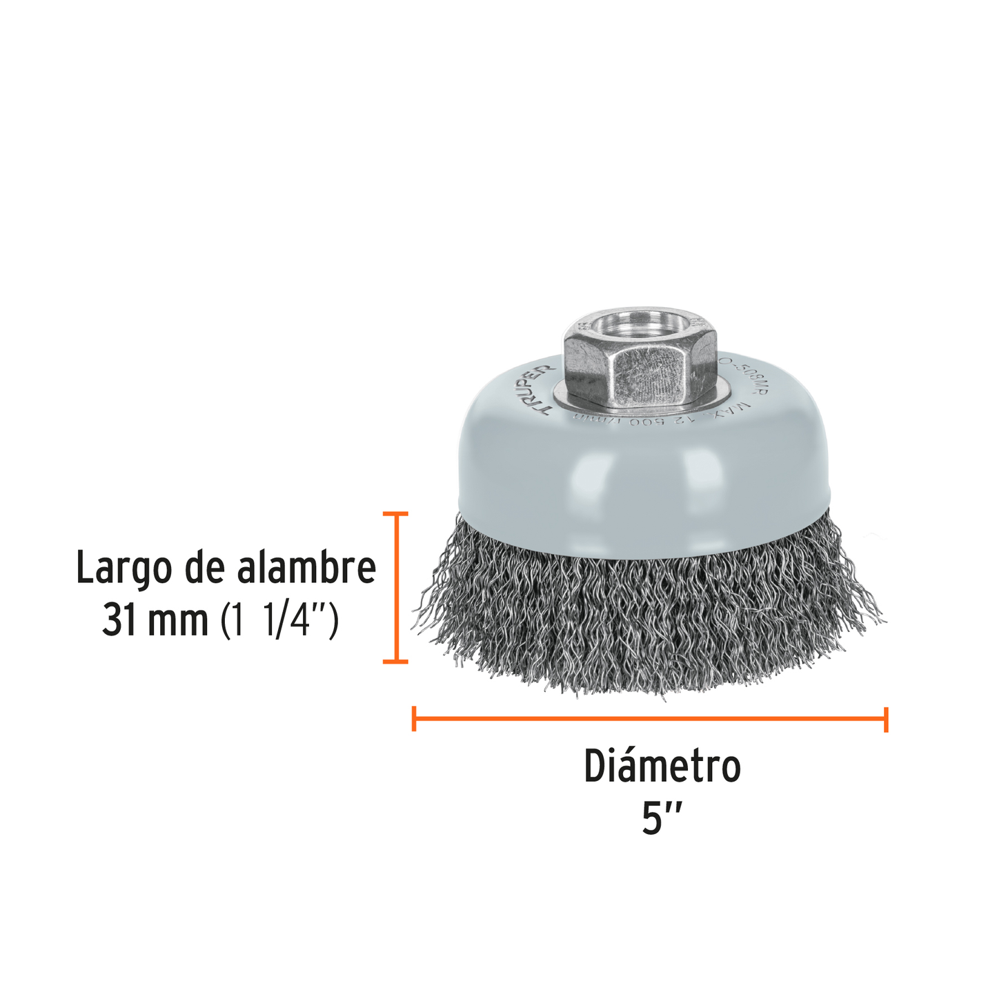 Carda de copa, alambre ondulado fino, 3', Multi rosca