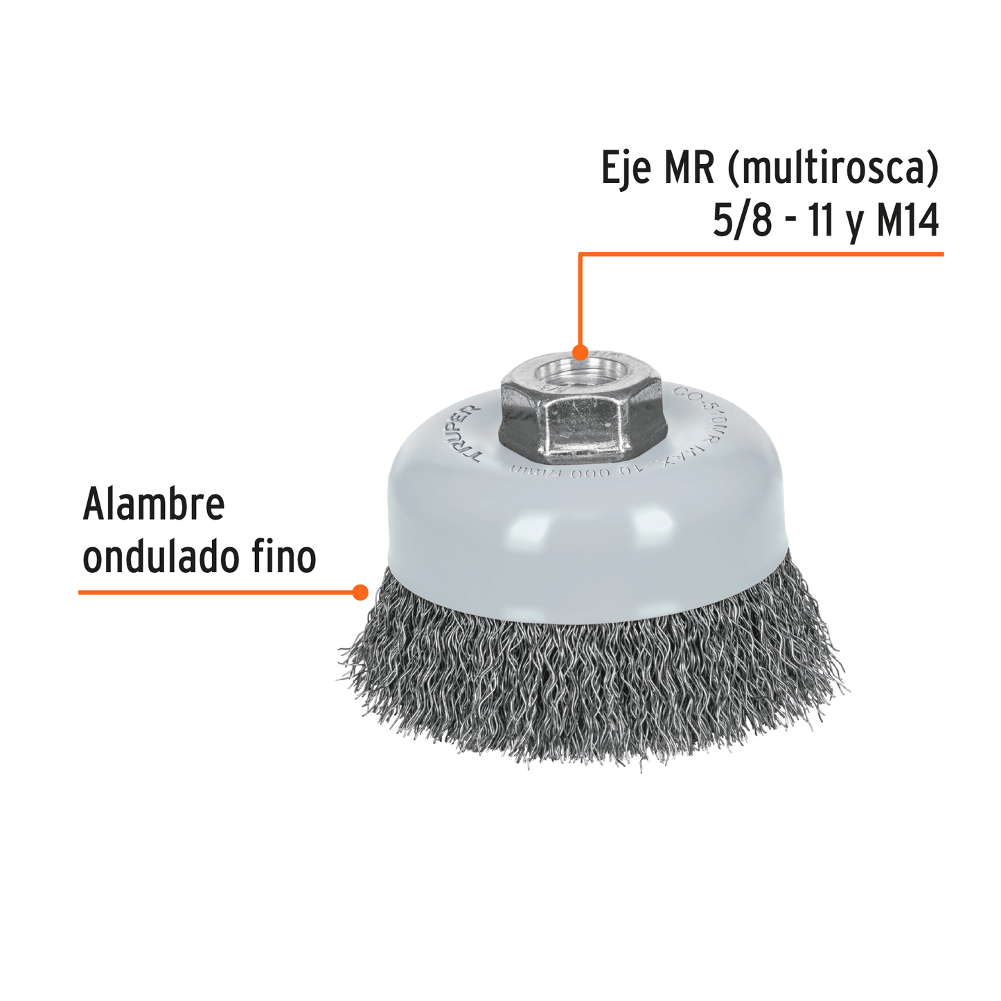 Carda de copa, alambre ondulado fino, 4', Multi rosca