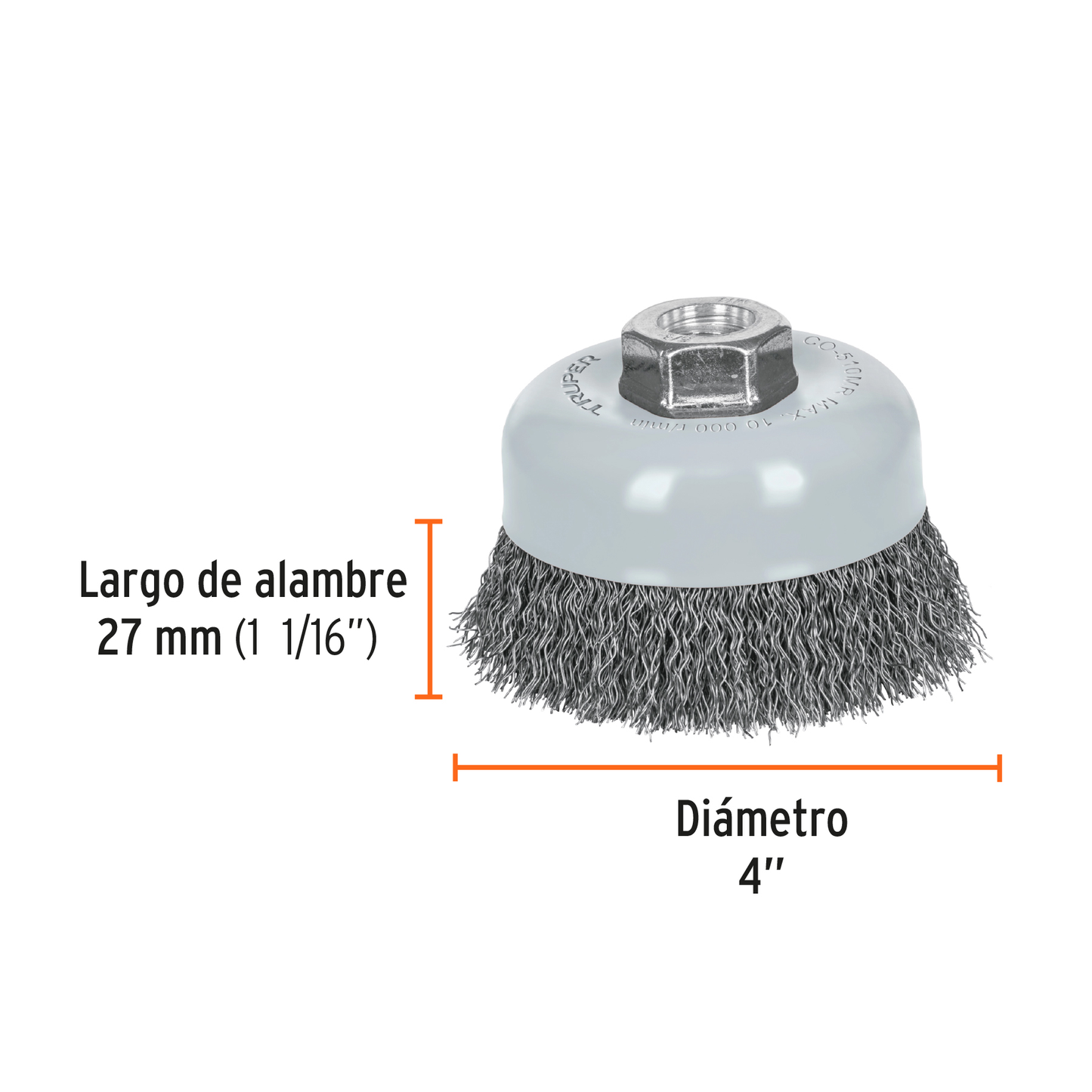 Carda de copa, alambre ondulado fino, 4', Multi rosca