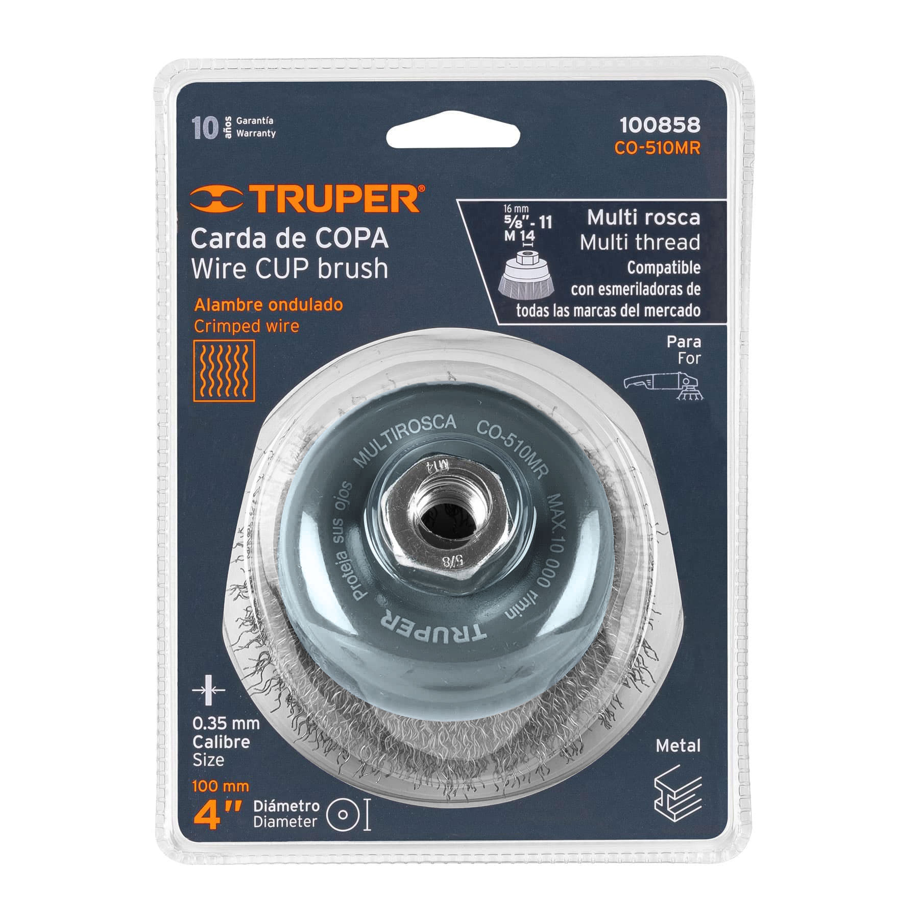 Carda de copa, alambre ondulado fino, 4', Multi rosca