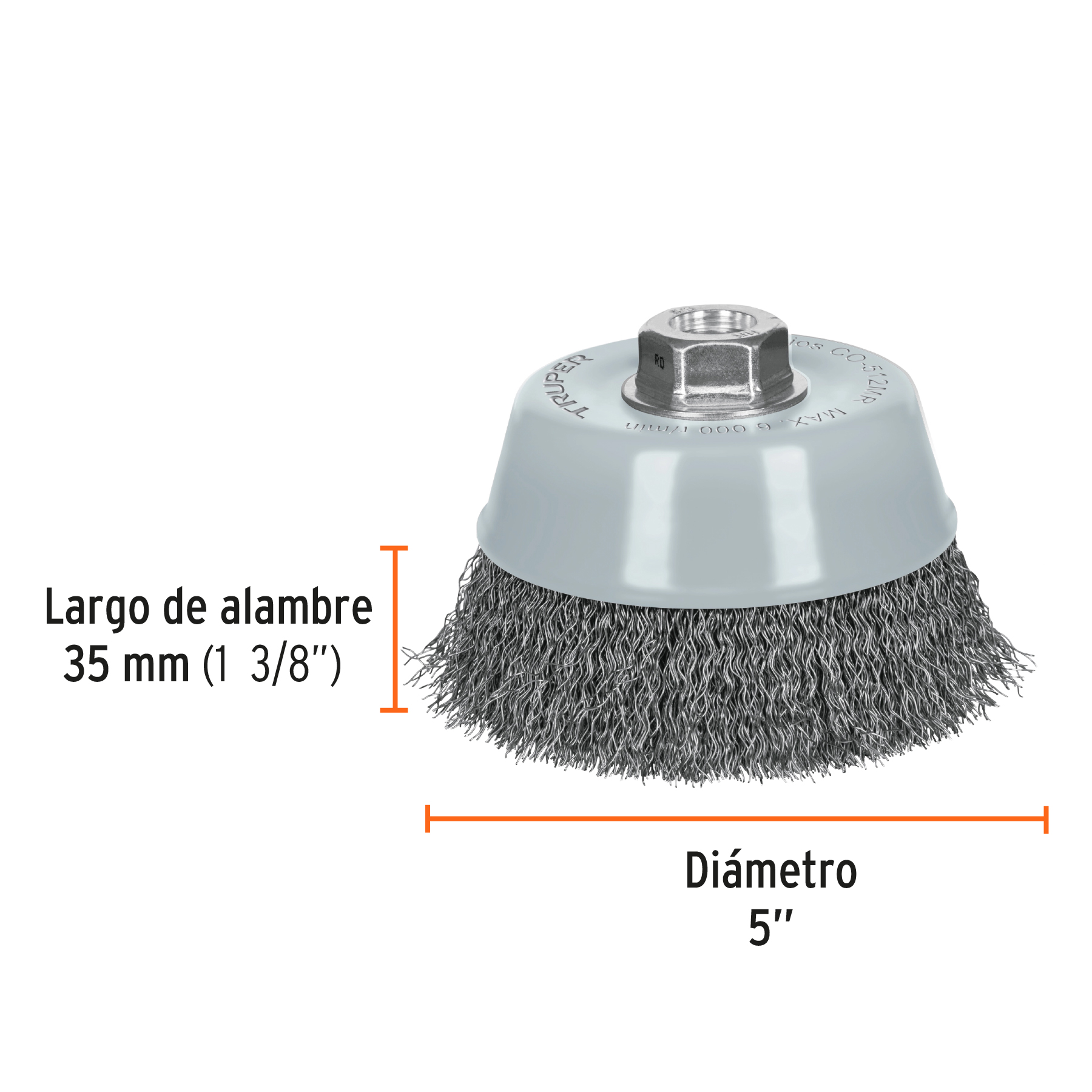 Carda de copa, alambre ondulado fino, 5', Multi rosca