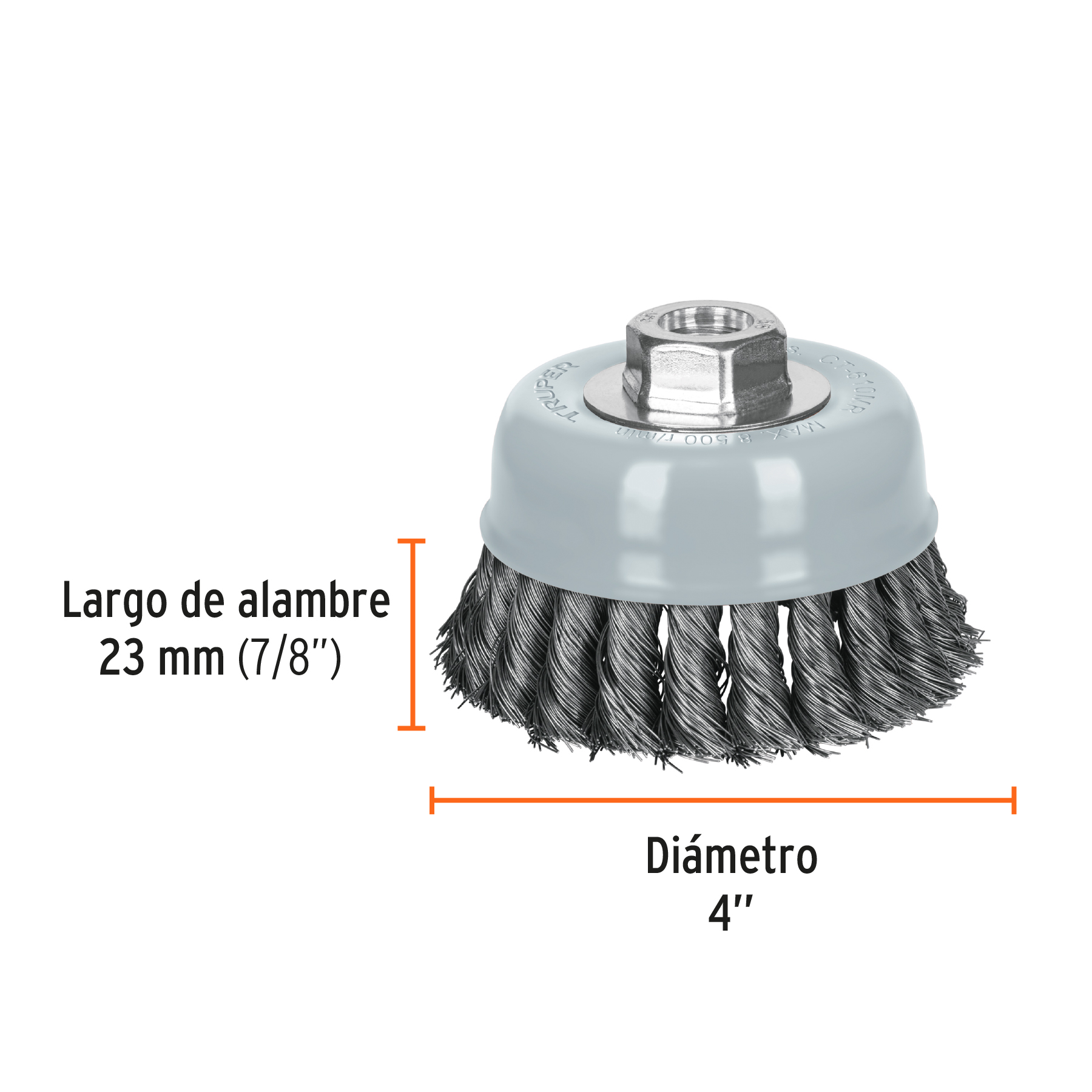 Carda de copa, alambre trenzado fino, 4', Multi rosca