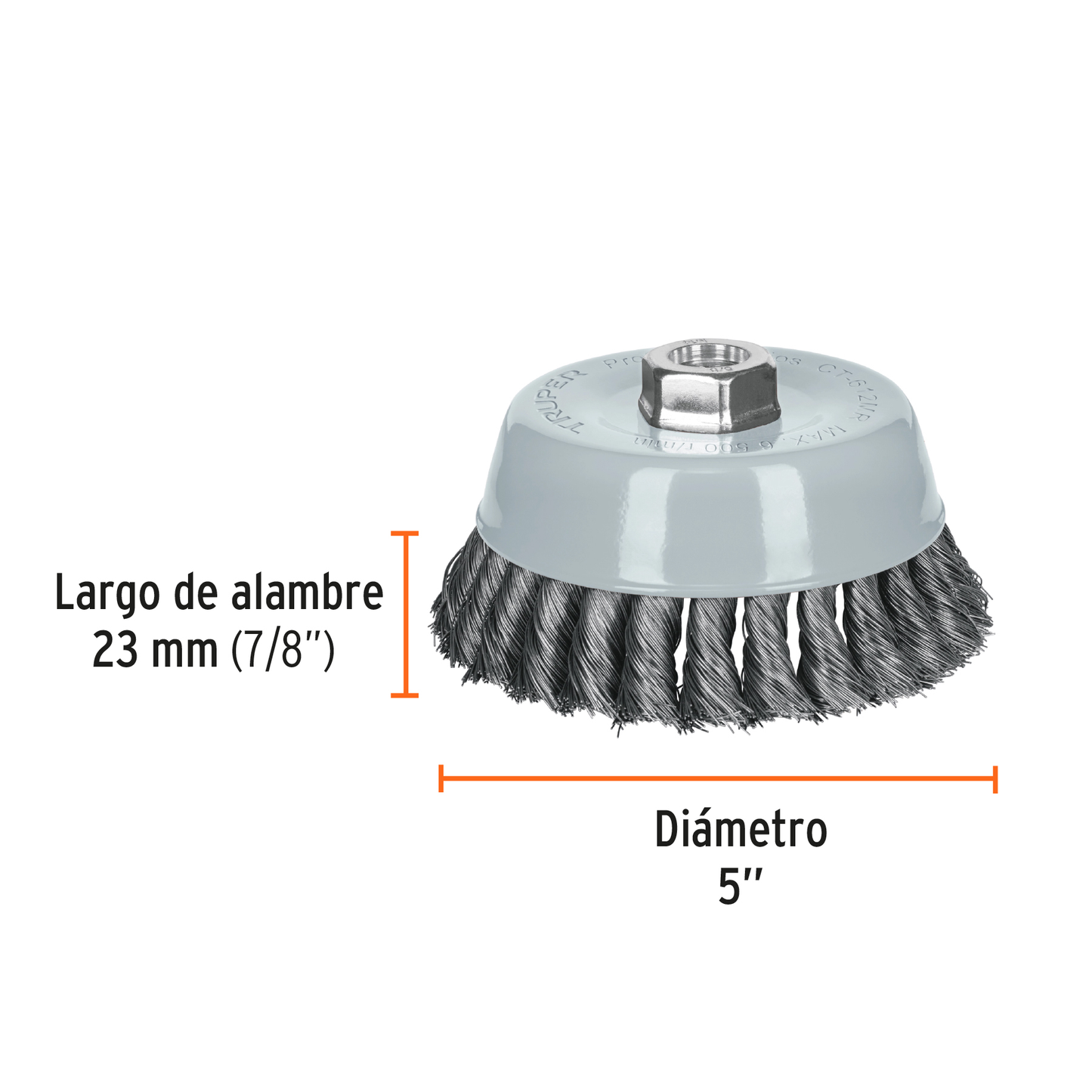 Carda de copa, alambre trenzado fino, 5', Multi rosca