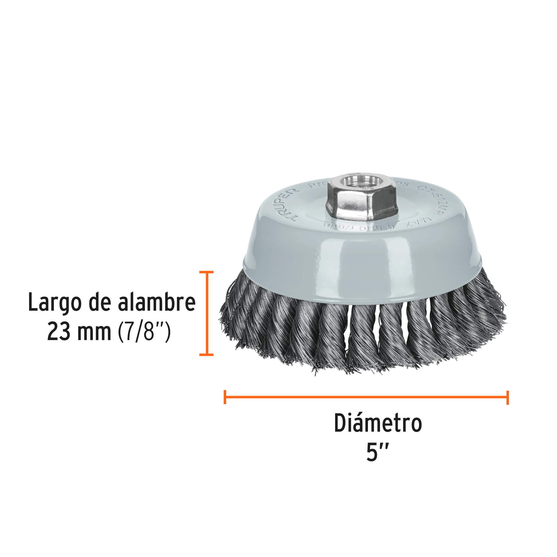 Carda de copa, alambre trenzado fino, 5', Multi rosca