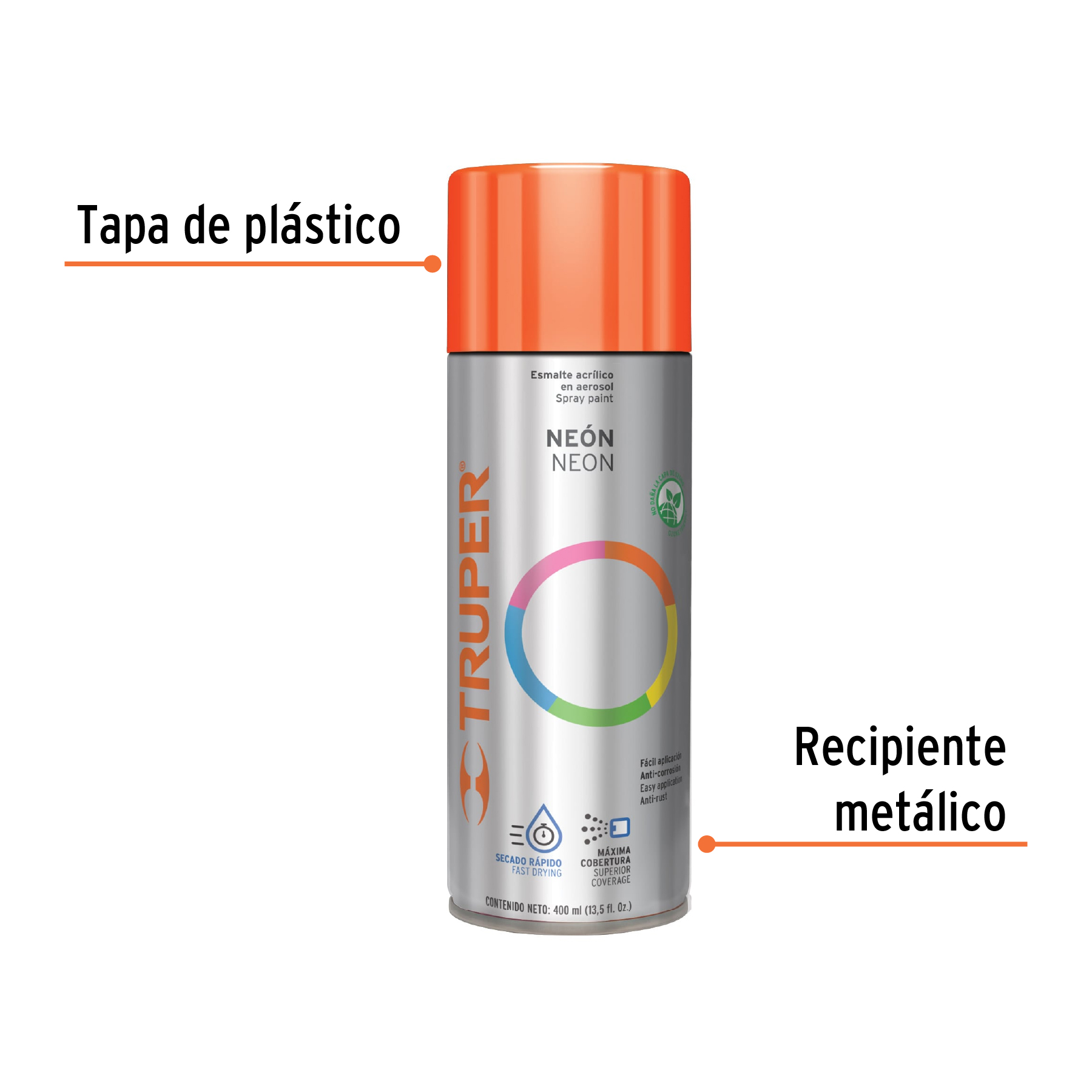 Pintura en aerosol, naranja neón, 400 ml,Truper