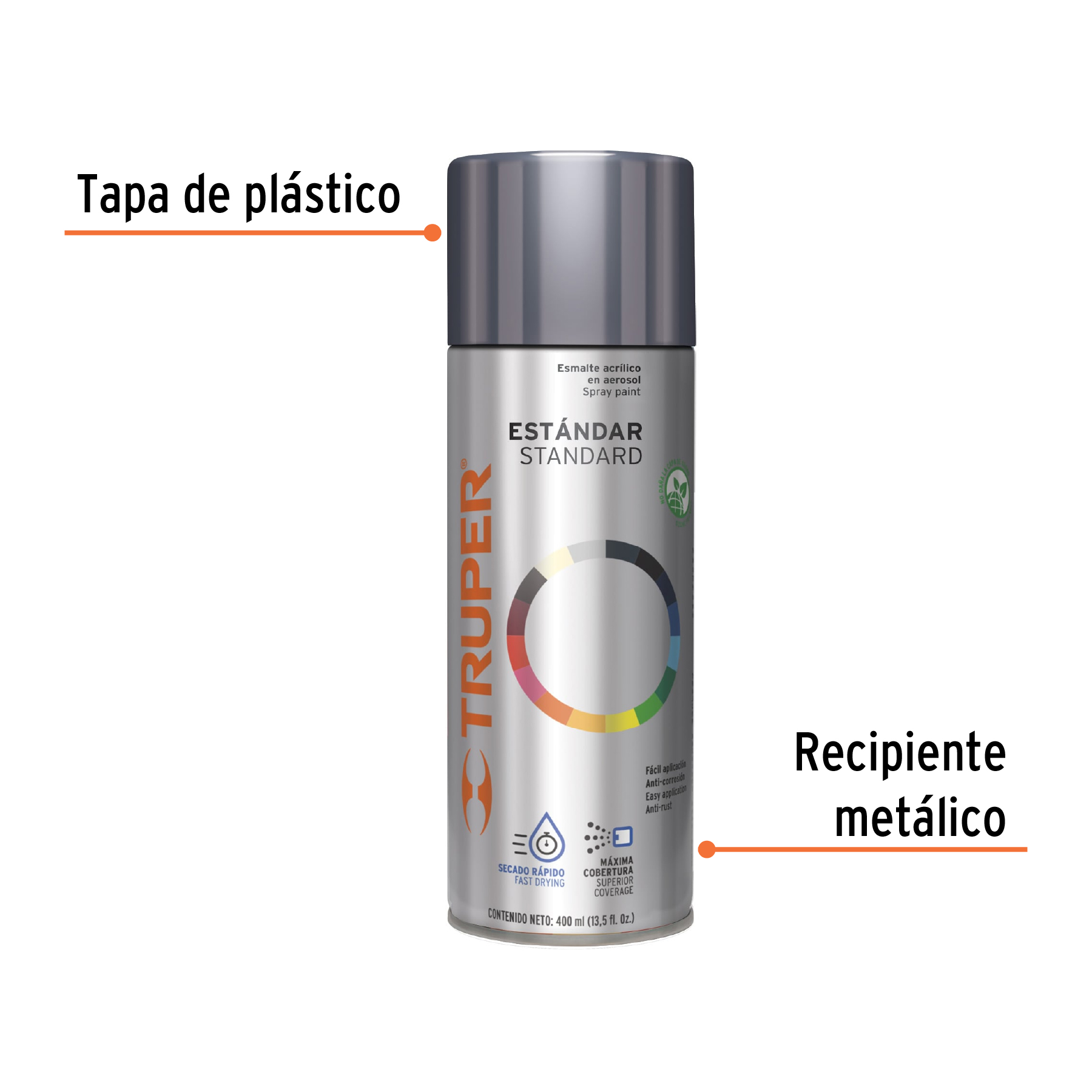 Pintura en aerosol, gris obscuro, 400 ml, Truper sustituye 19044