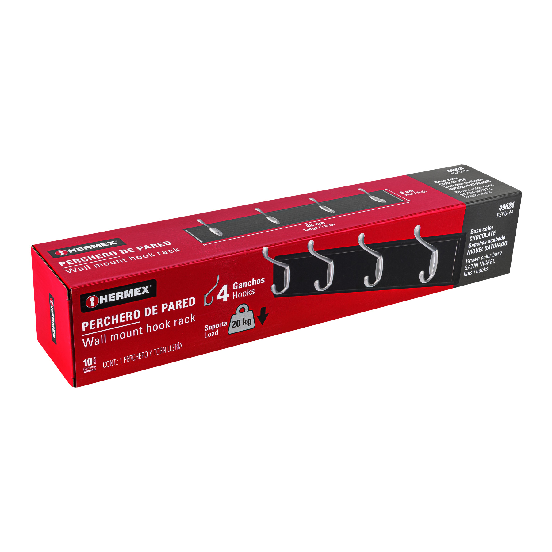 Perchero negro para pared con 4 ganchos satinados