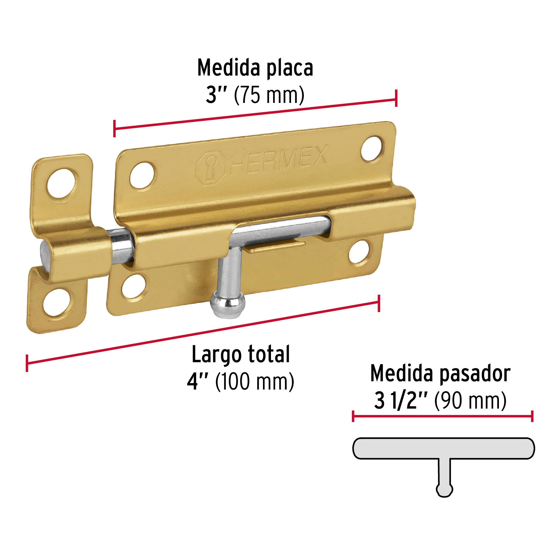 Pasador de barril de acero latón 4', Hermex