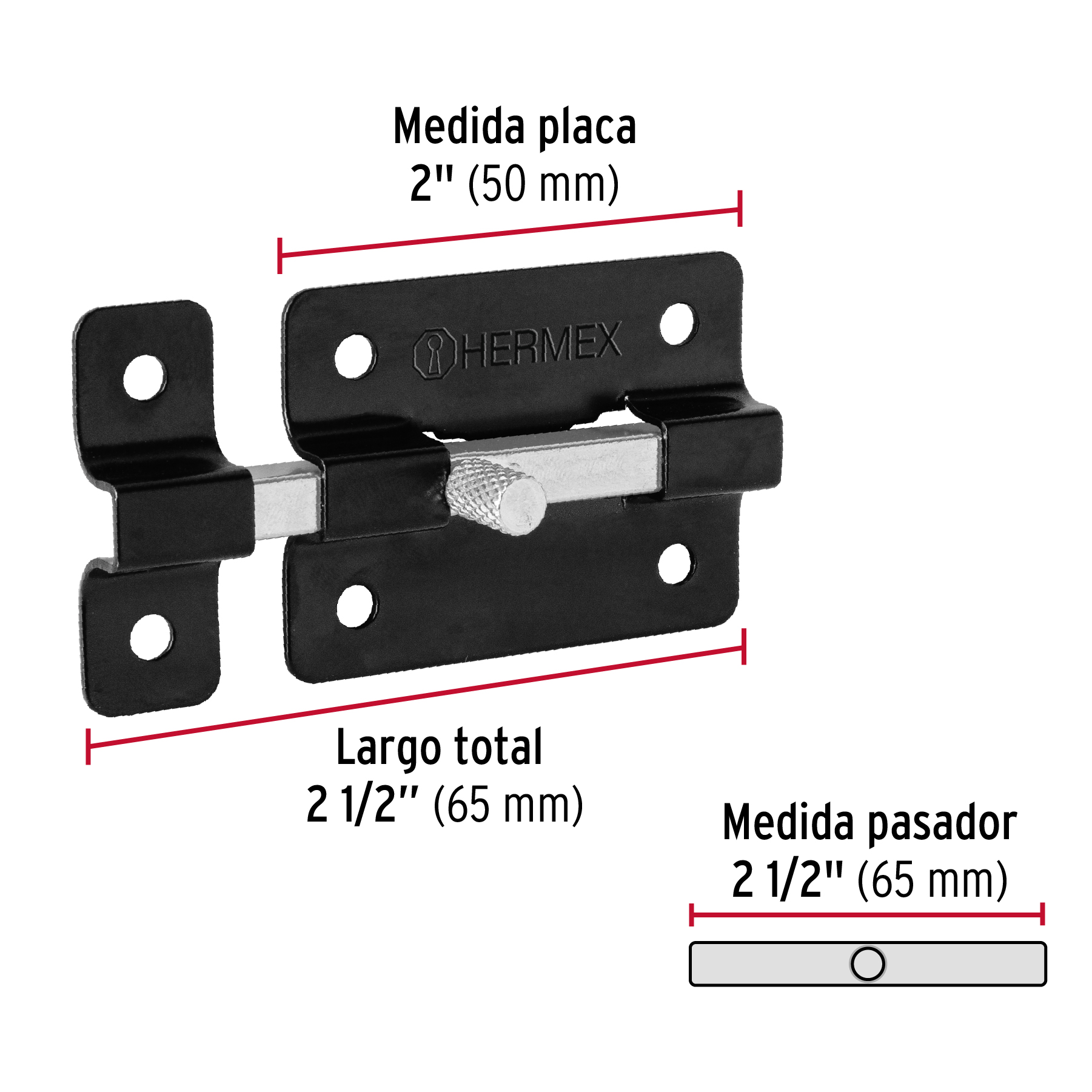 Pasador de barra plana 2', negro, Hermex