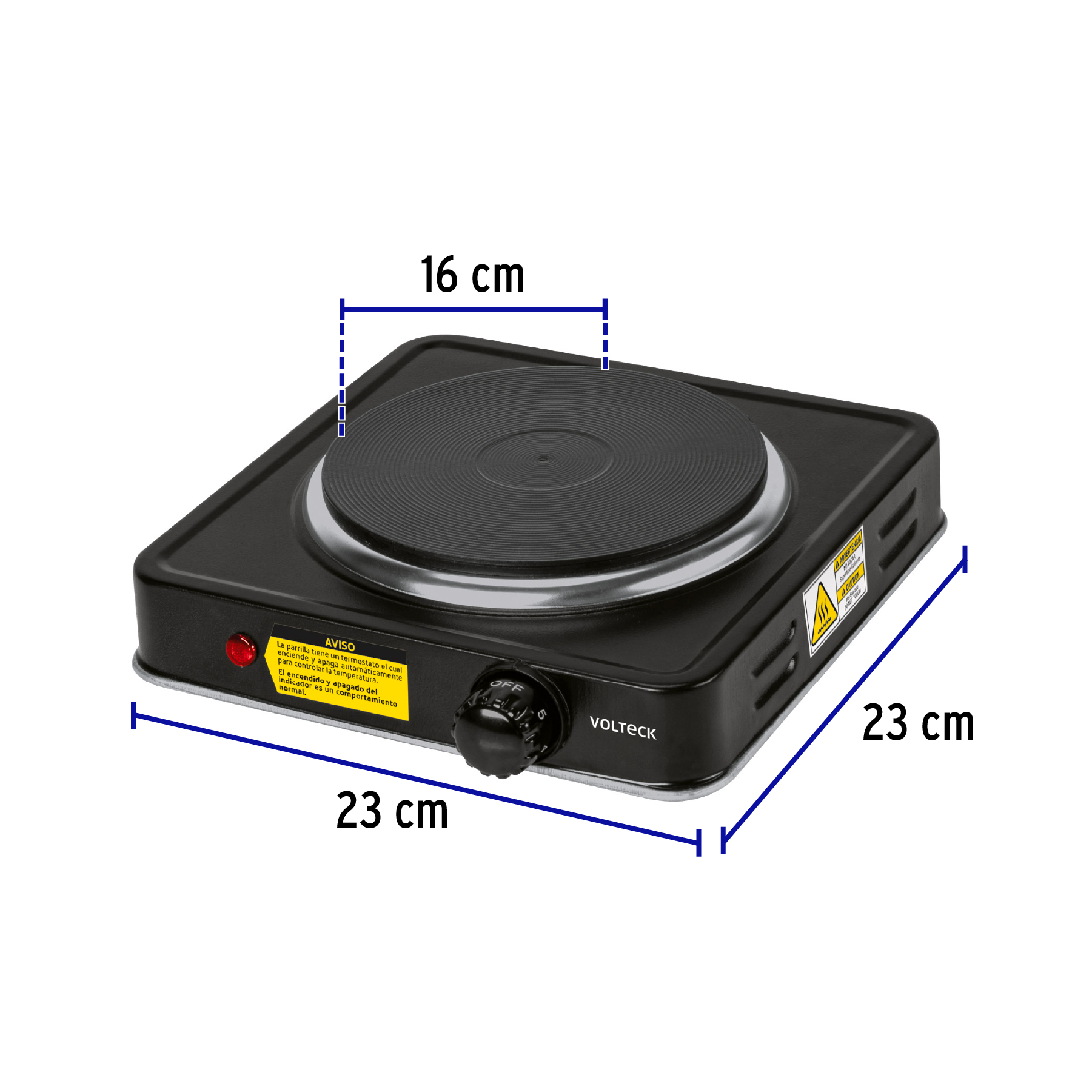 Parrilla eléctrica quemador tipo disco, negra, Volteck