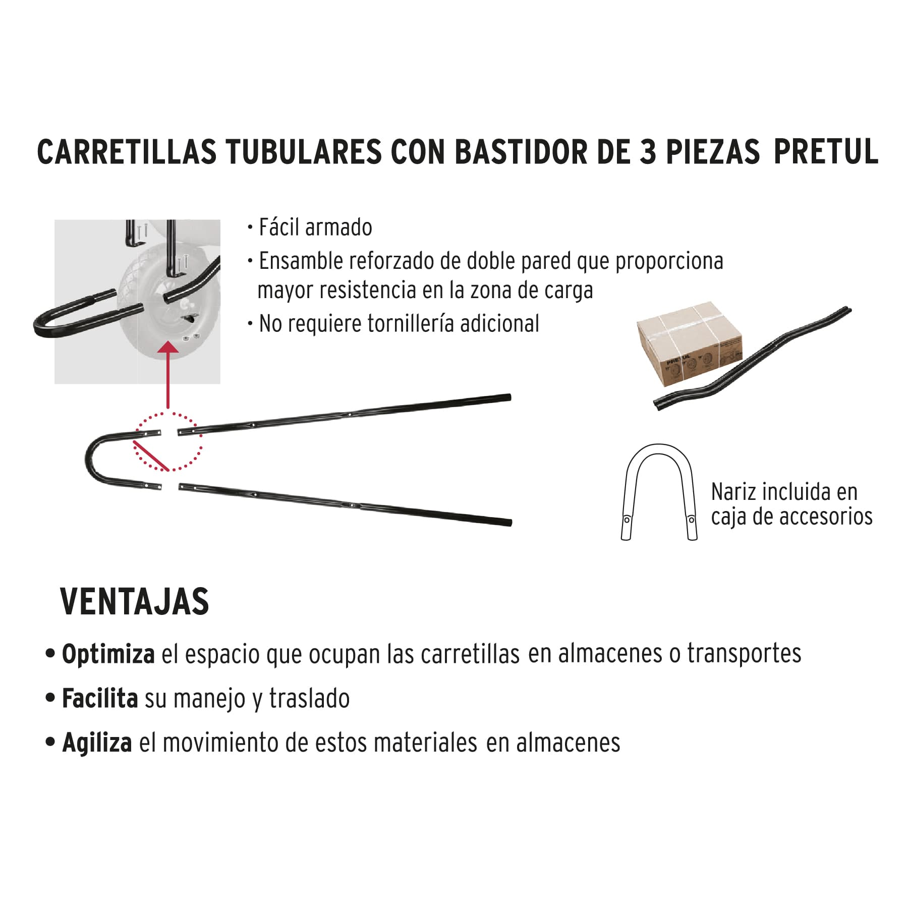 Carretilla 5ft3 plástica,tubular,neumática reforzada,Pretul