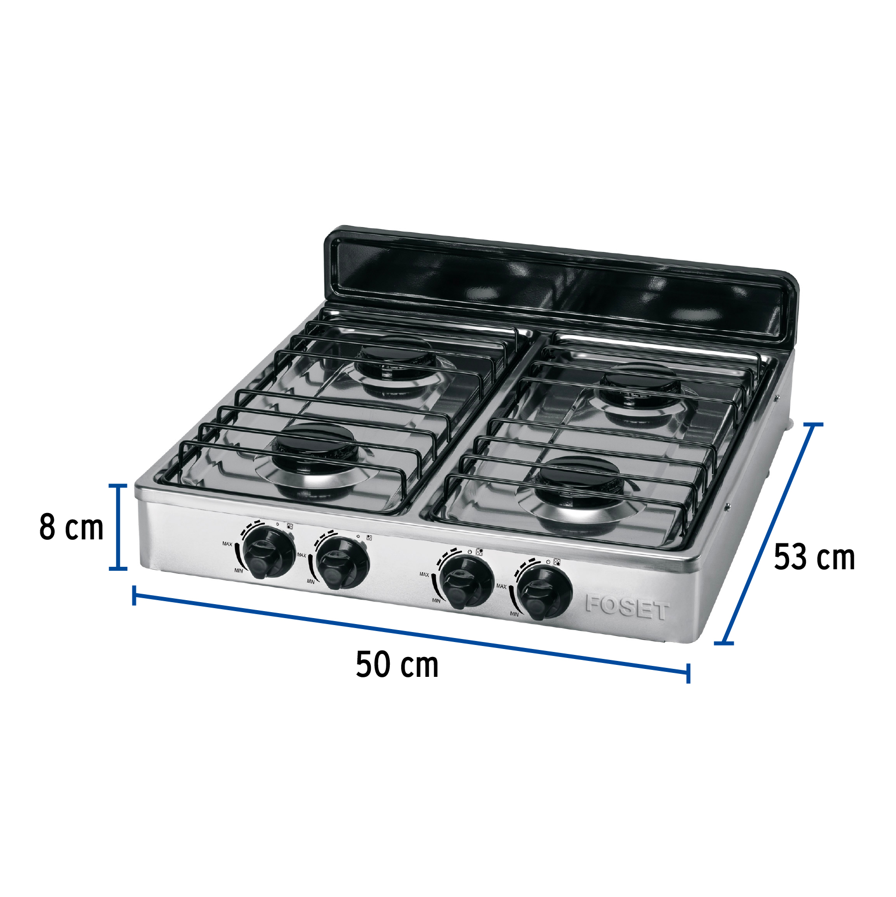 Parrilla de gas de sobreponer 4 quemadores, inox, Foset